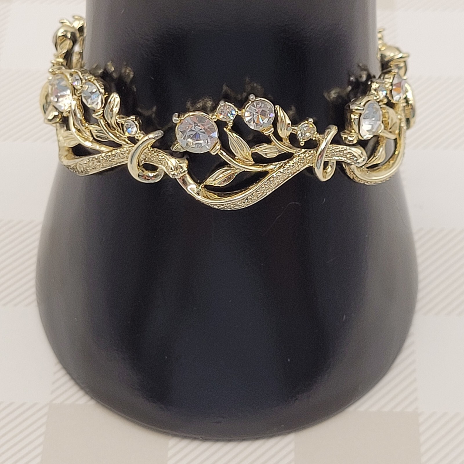 CORO 1960s Clear Rhinestone Bracelet Flower Theme Missing One Small Stone 7 Inch