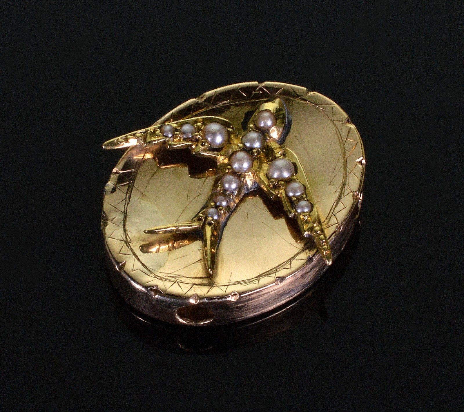 VICTORIAN 14K GOLD LARGE SWALLOW BIRD SLIDE FOR BRACELET NECKLACE C.1890