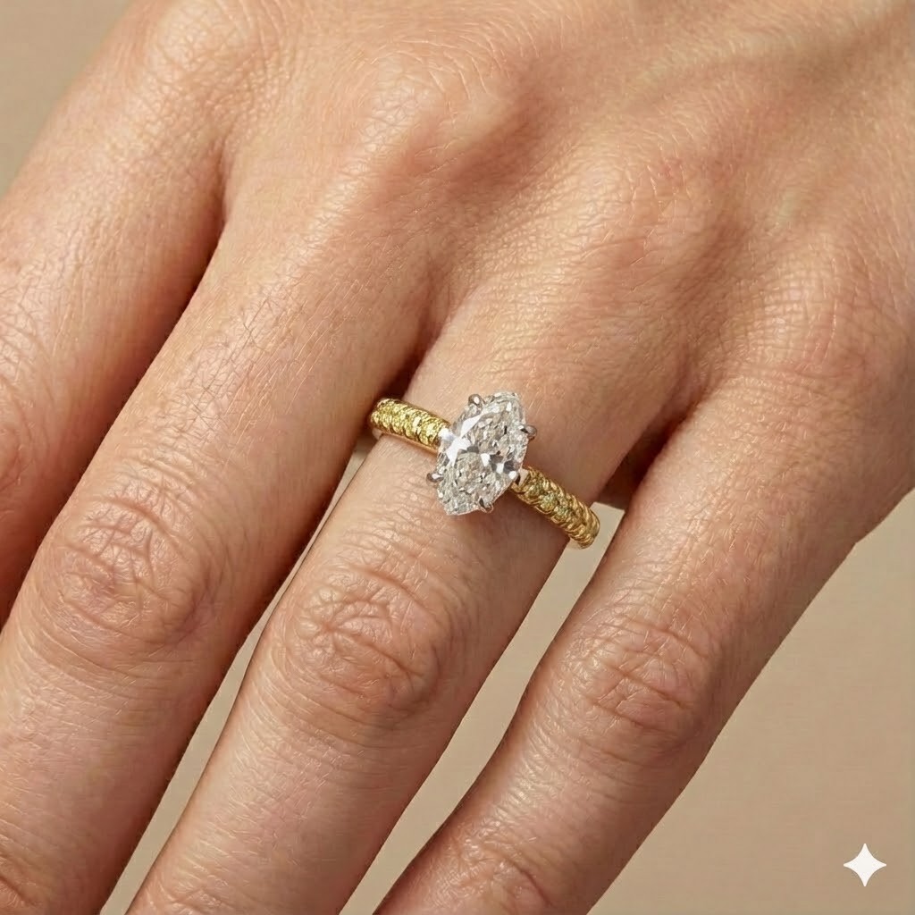 18k yellow gold 1.05ct. natural marquise Diamond Engagement ring