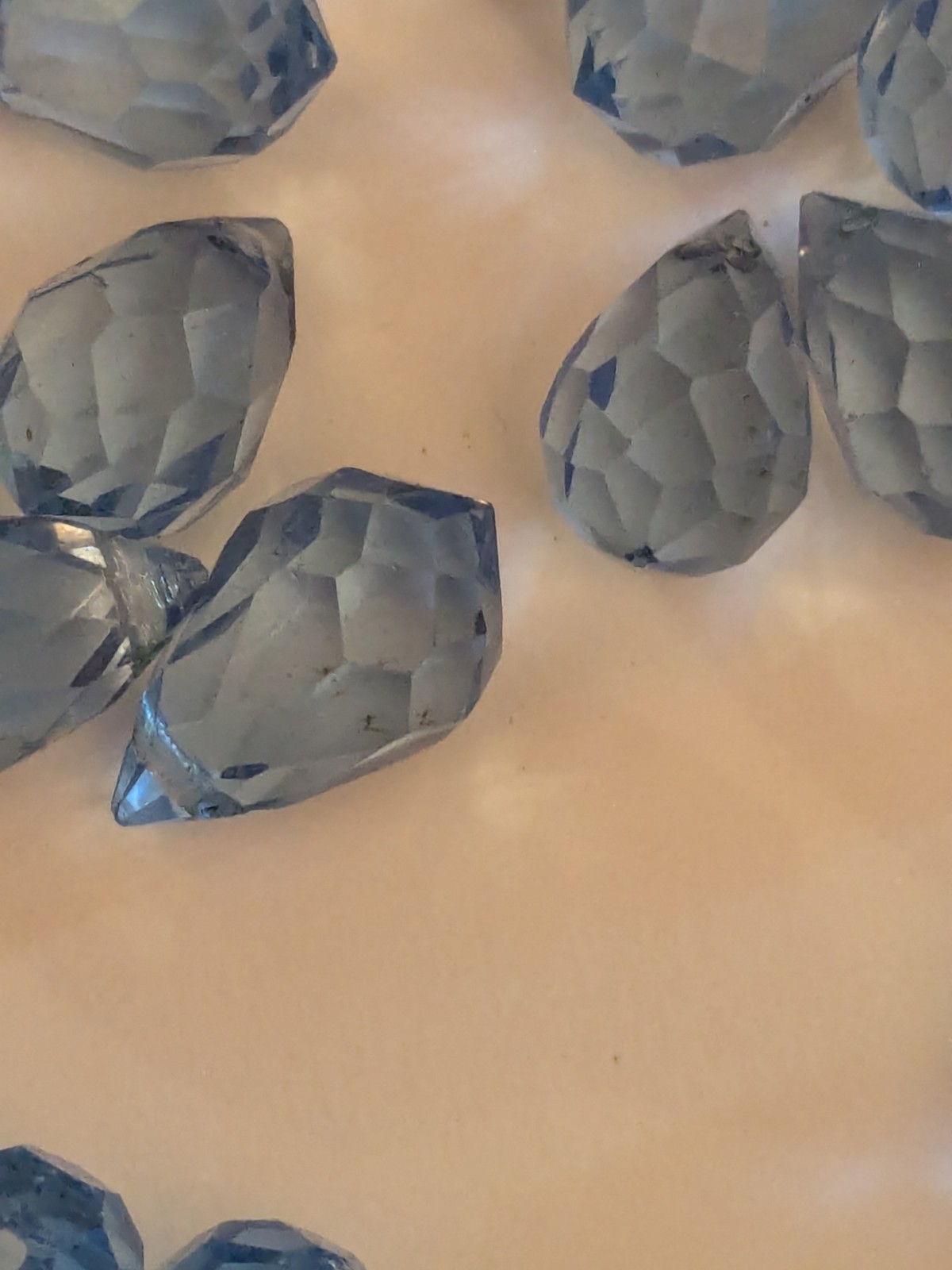 Antique Czech Emerald Green Crystal Faceted Briolettes Drops Estate Find