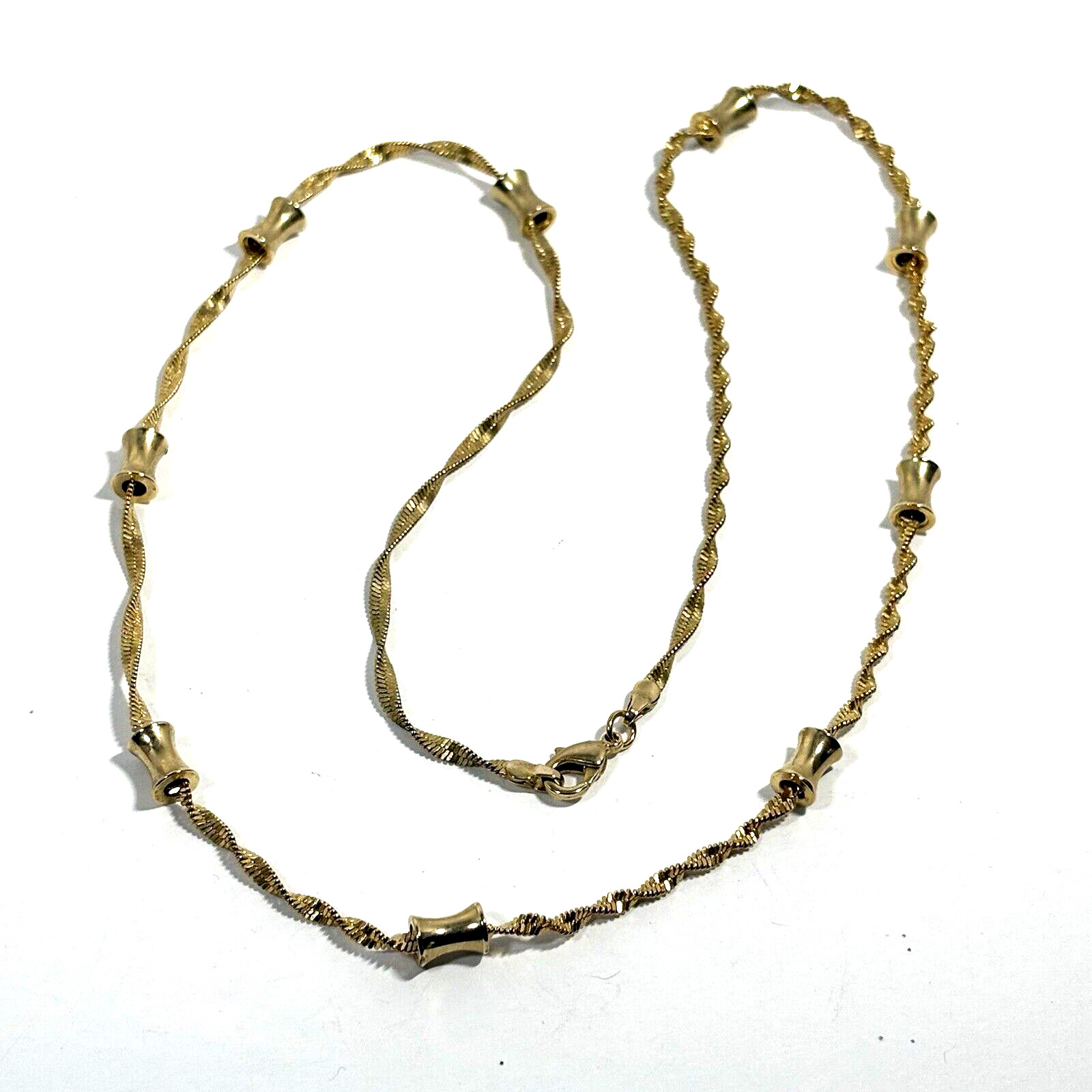 Vintage Gold Tone Twisted Chain Station Link Necklace Bar Beads 24″