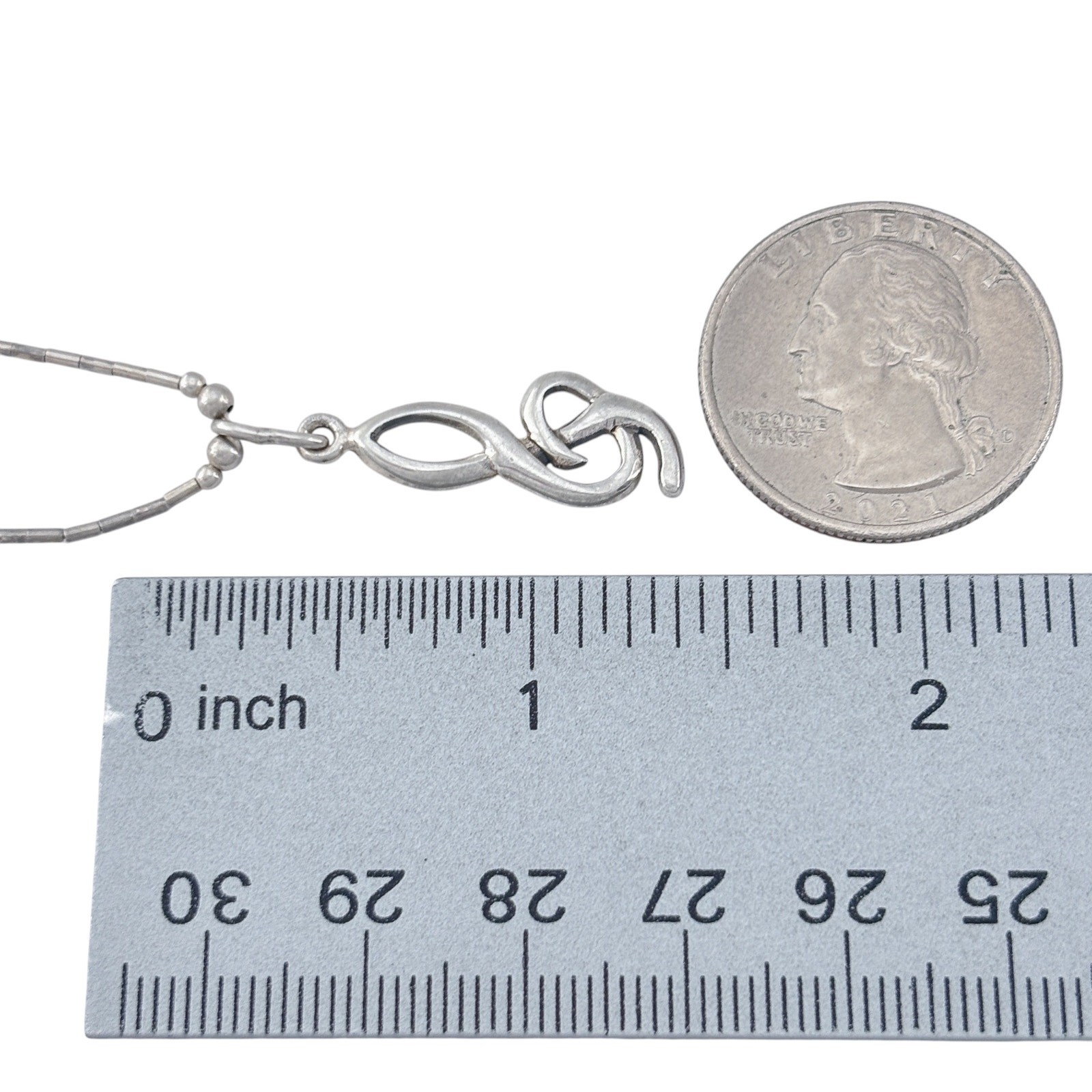 Vintage Sterling 925 Liquid Silver Music Pendant Necklace 17″-18″