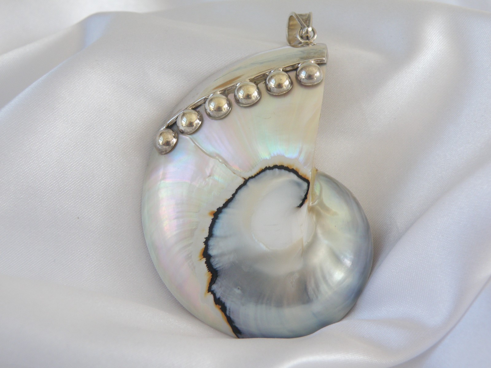 Huge Sterling Silver 925 Nautilus Shell Statement Pendant
