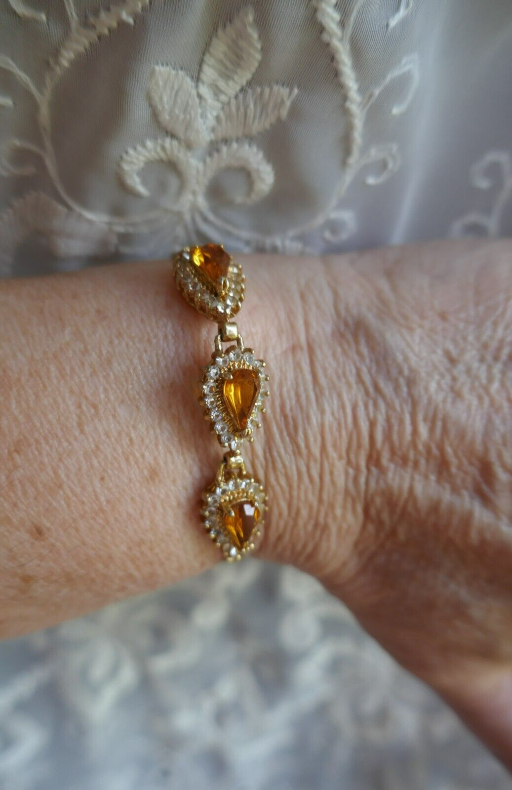 VTG Lot GP Set Citrine & Clear CZ Bracelet Pendant Necklace Enhancer Brooch Ring