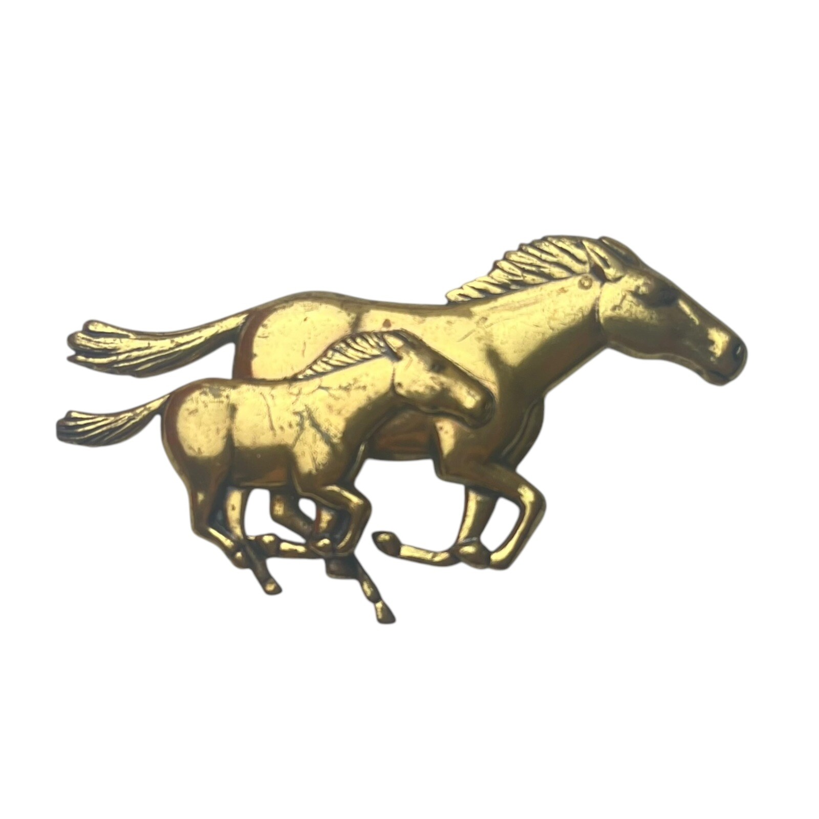 Vintage Racing Running Horse & Foal Gold Color Pin Brooch 2.12″x1″ ~ Beautiful!