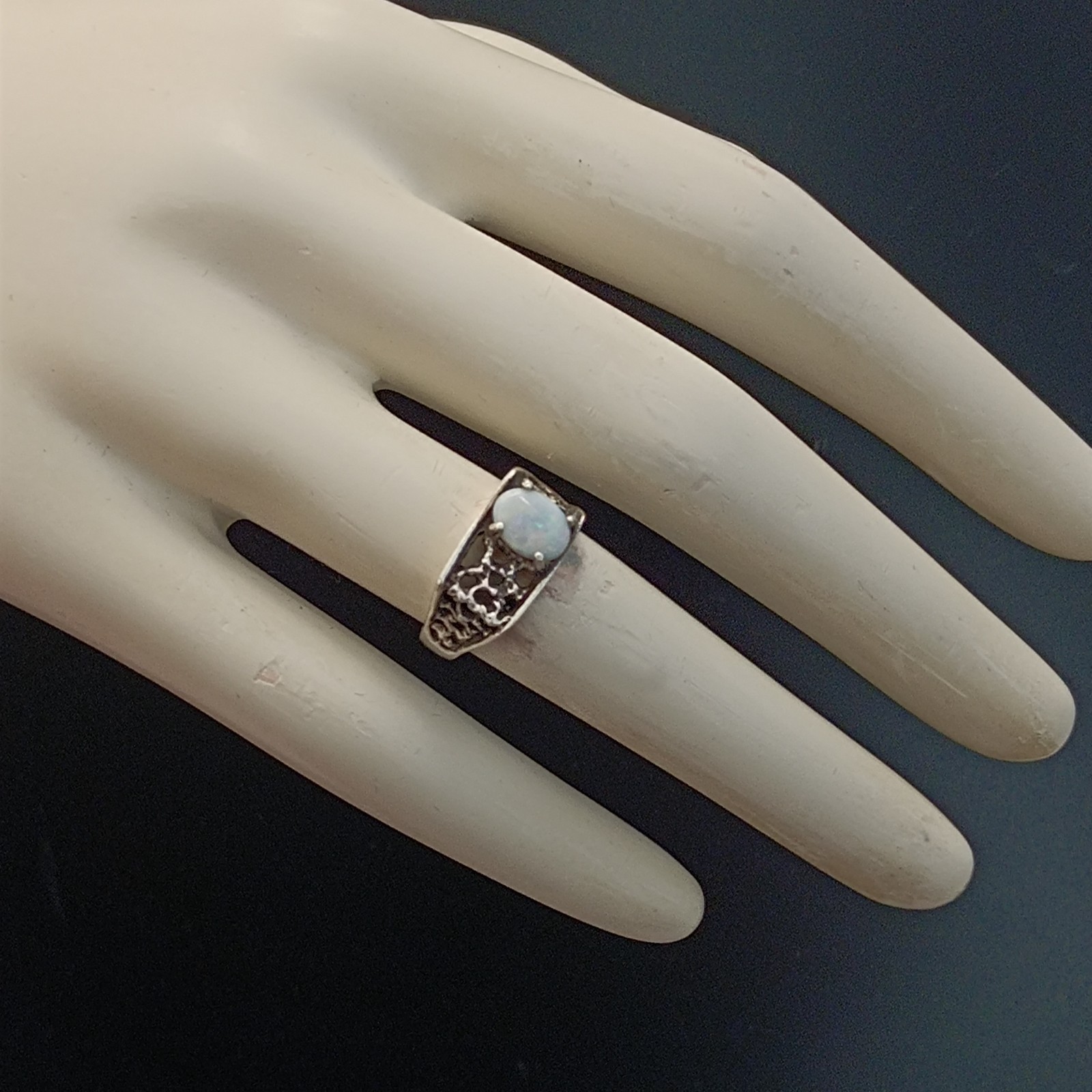 Vintage Opal Ring Silver Brutalist Modernist Israeli Men’s Pinky Women Abstract