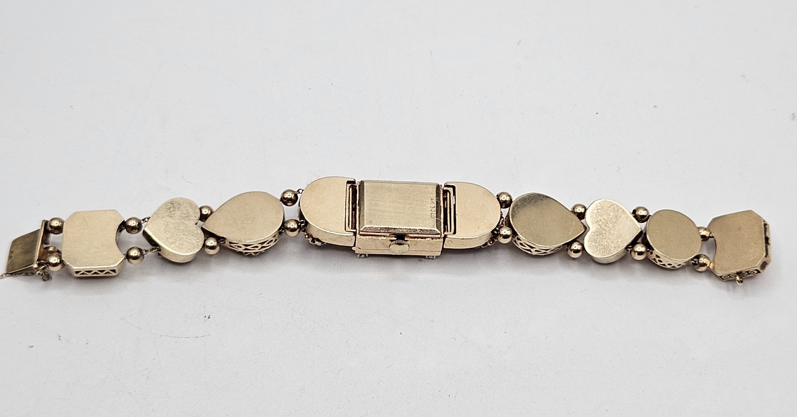 Stunning 14k Yellow Gold Slide Charm Omega Gemstone Bracelet Watch