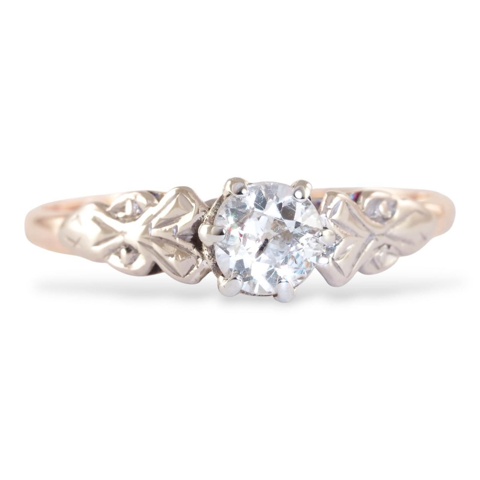 LUMINOUS POISE 1920s Deco 18K Gold & Platinum Set Old European Cut Diamond Ring