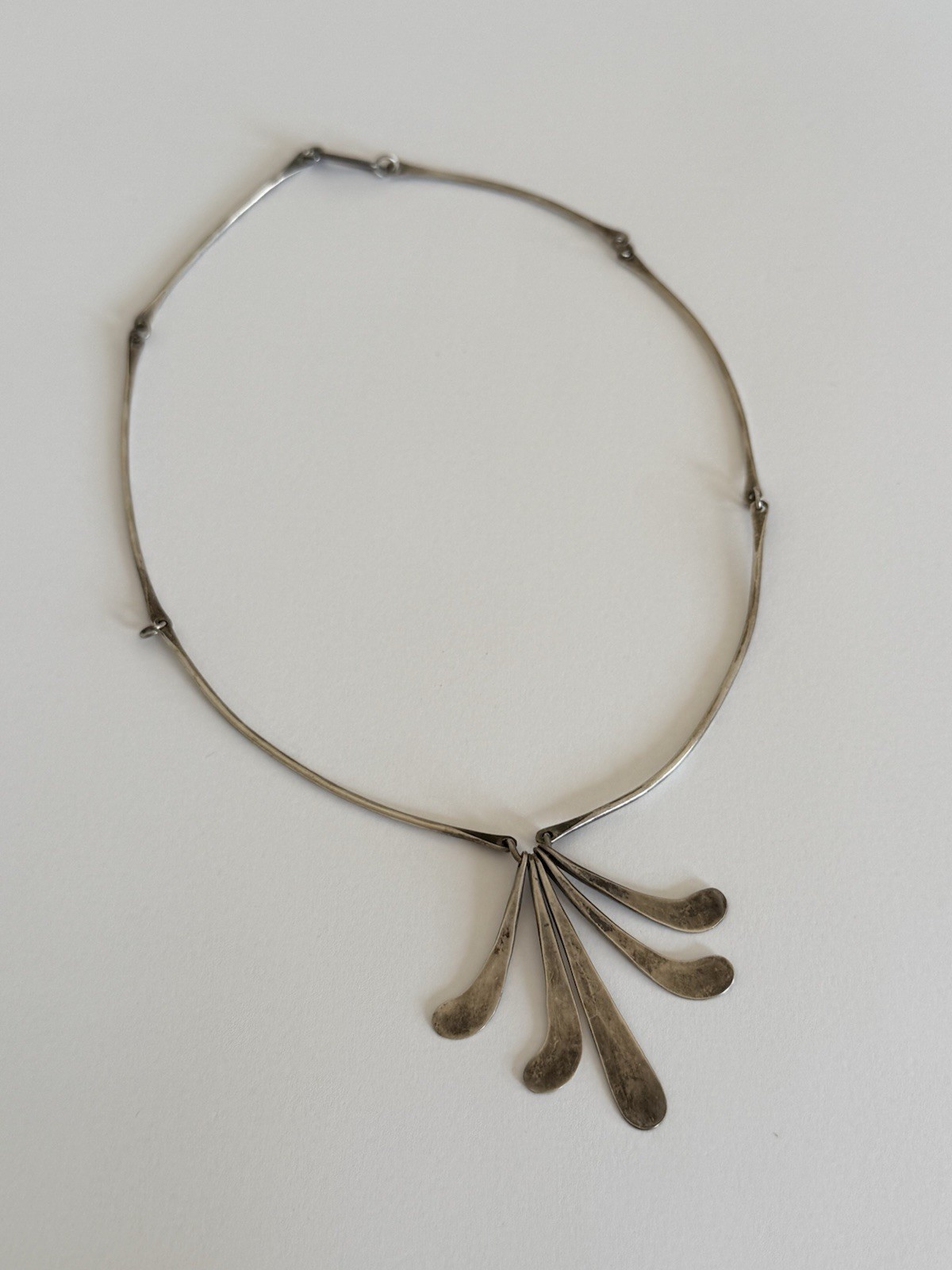 Vintage Modernist Bar Link Sterling Silver Fringe Paddle Necklace