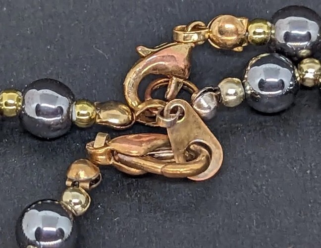 Vintage 20cm Gold Tone Black Hematite Stone 6mm Bead Bracelet & 45cm Necklace