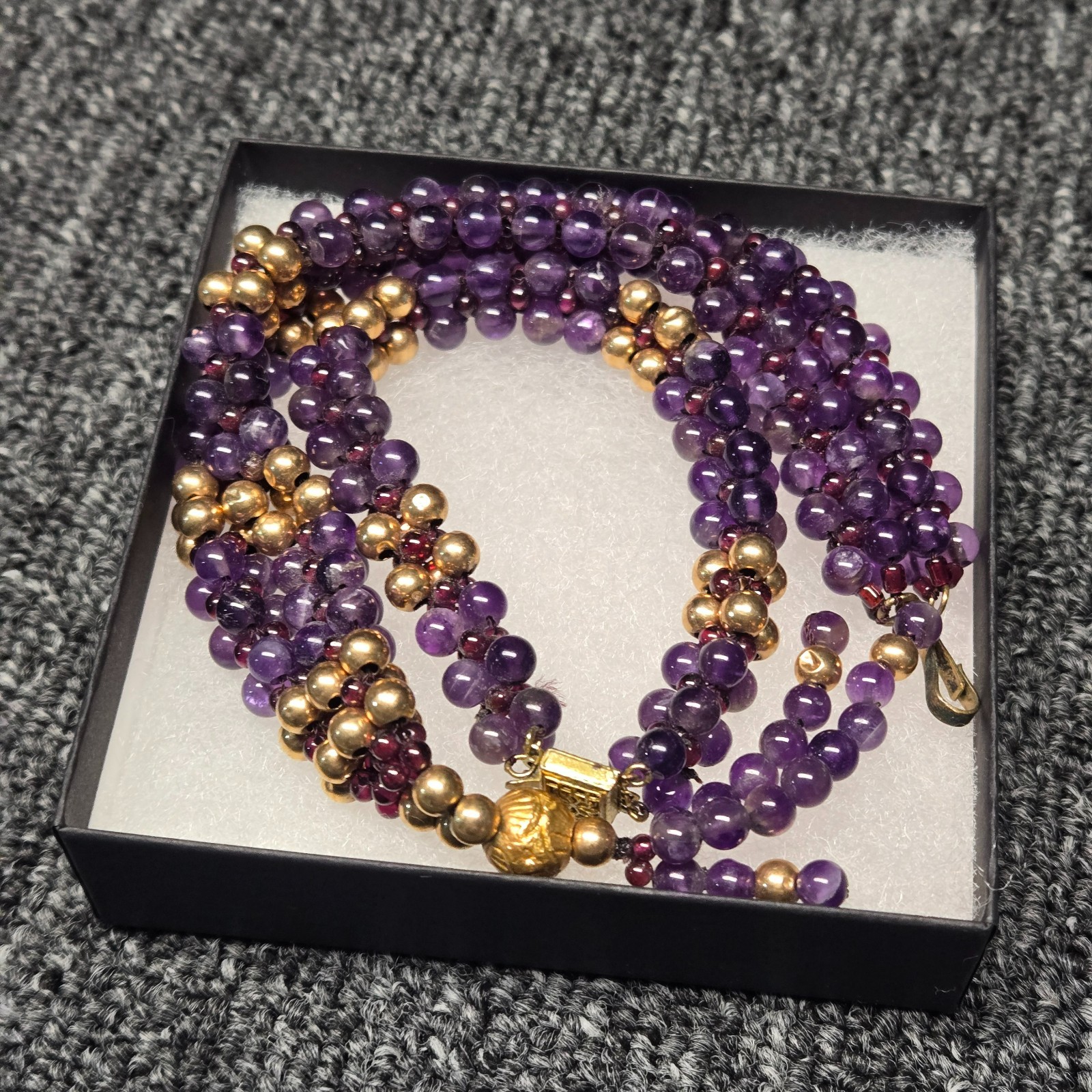 Vintage Purple Gold Bead Necklace Bracelet Set Multi-Strand Jewelry Lot