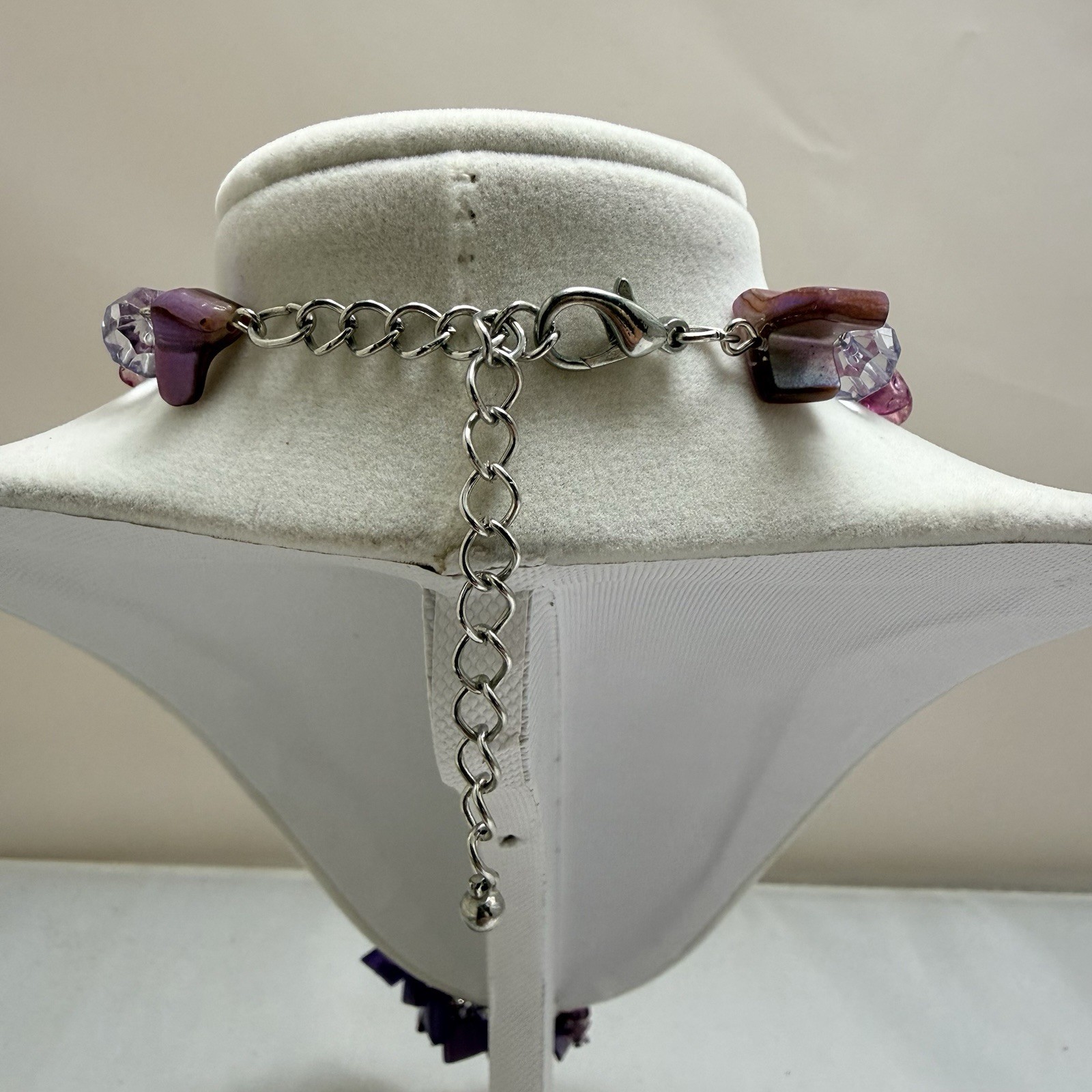 Vintage Purple Statement Necklace Chunky Bib Fringe Shell Glass Beaded Boho NEW
