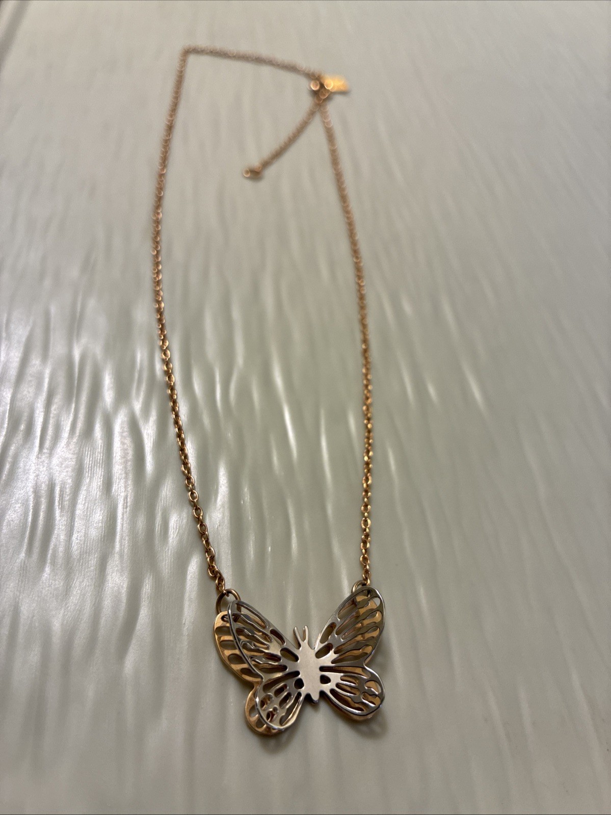 Vintage Sarah Coventry Two-Tone Butterfly 15-17 Inch Necklace (1980)