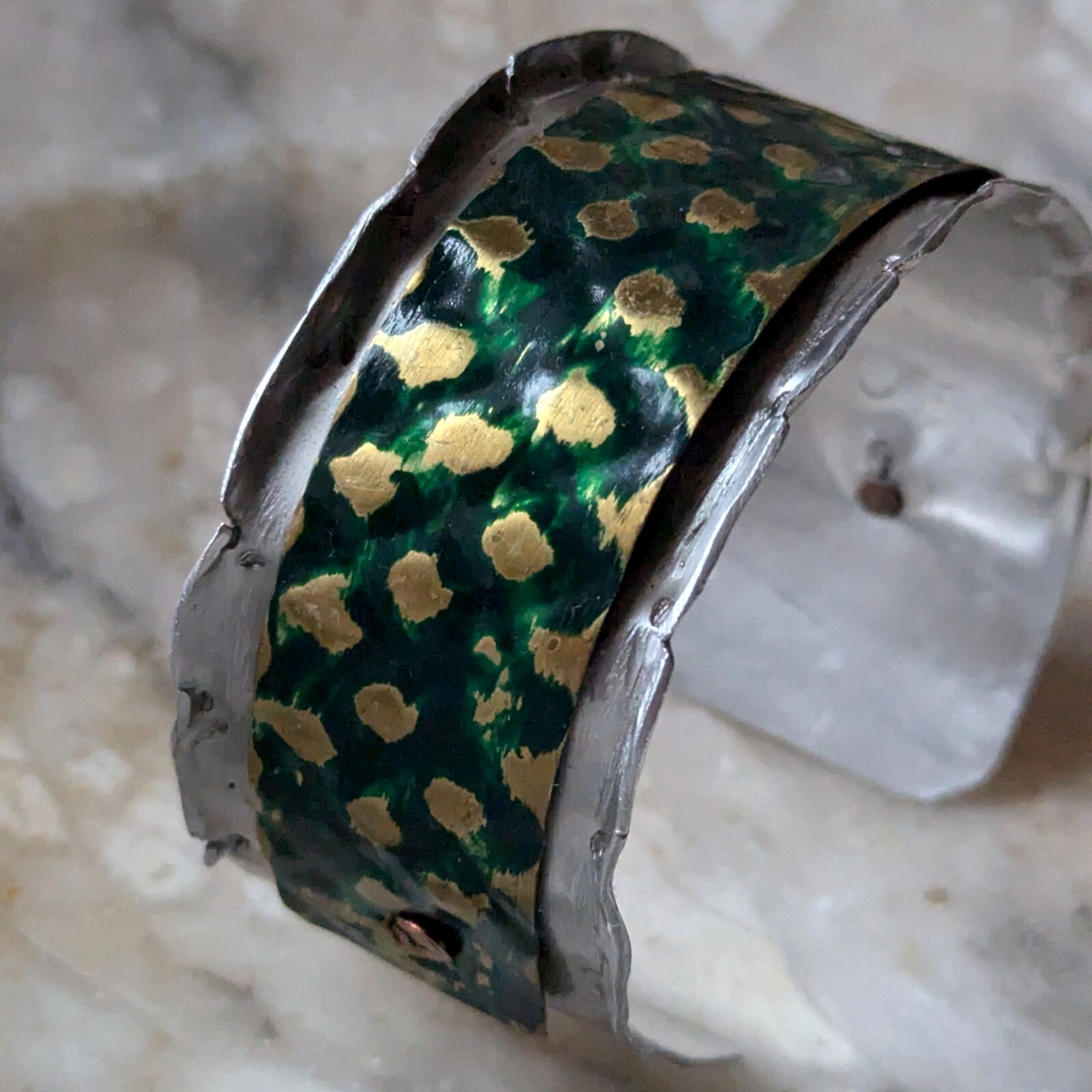 Vtg Merle House Metalwork Aluminum Cuff Bracelet Statement Artisan Jewelry USA