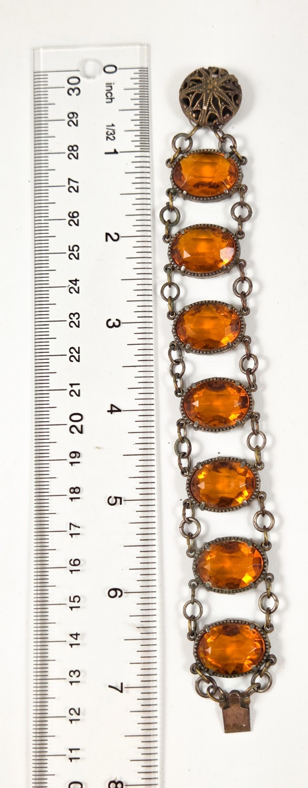 Antique Amber Faceted Glass Bracelet – Prong Set Double Chain