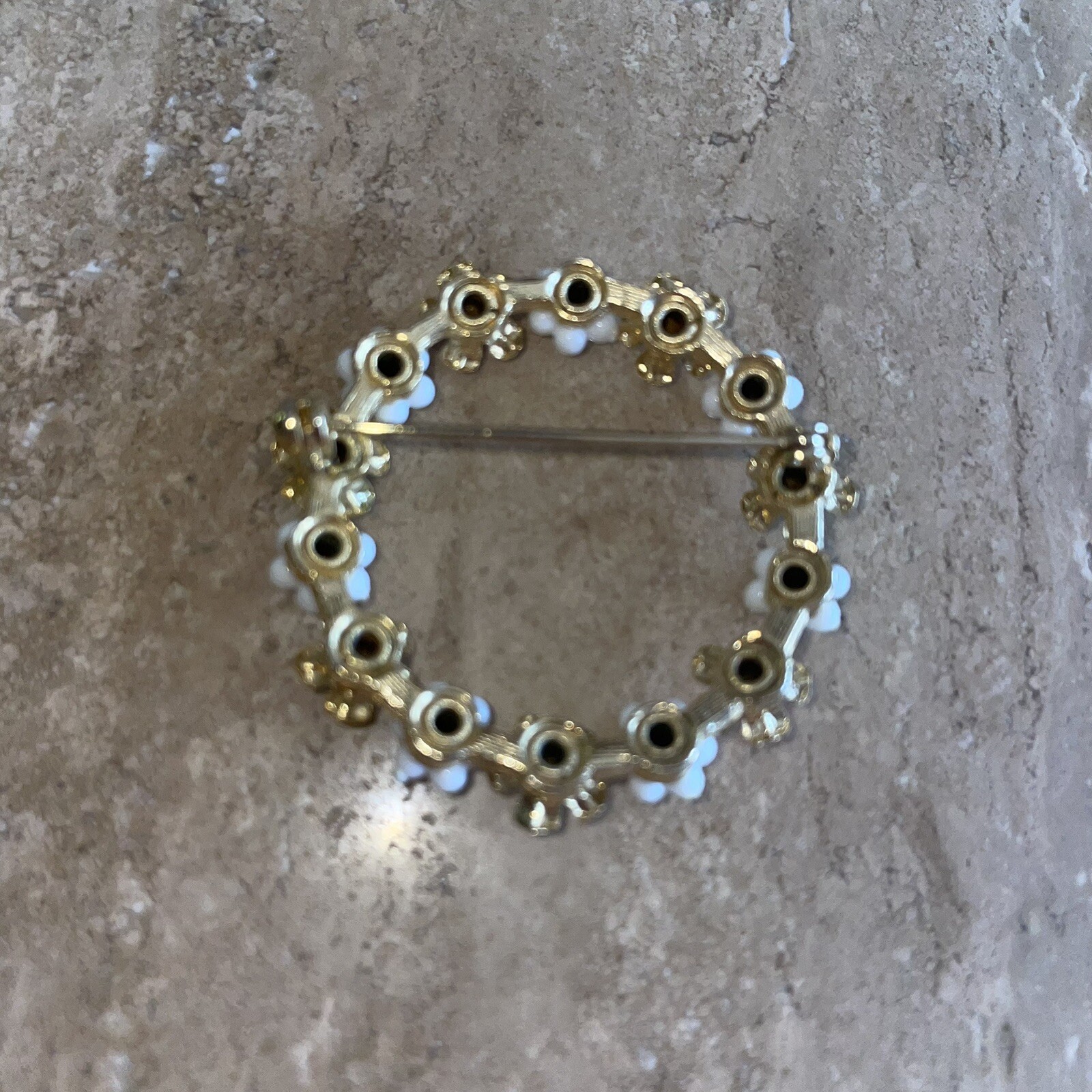 Vintage Unsigned Floral Brooch/Pin with Crystal Rhinestones 1 1/2” Round