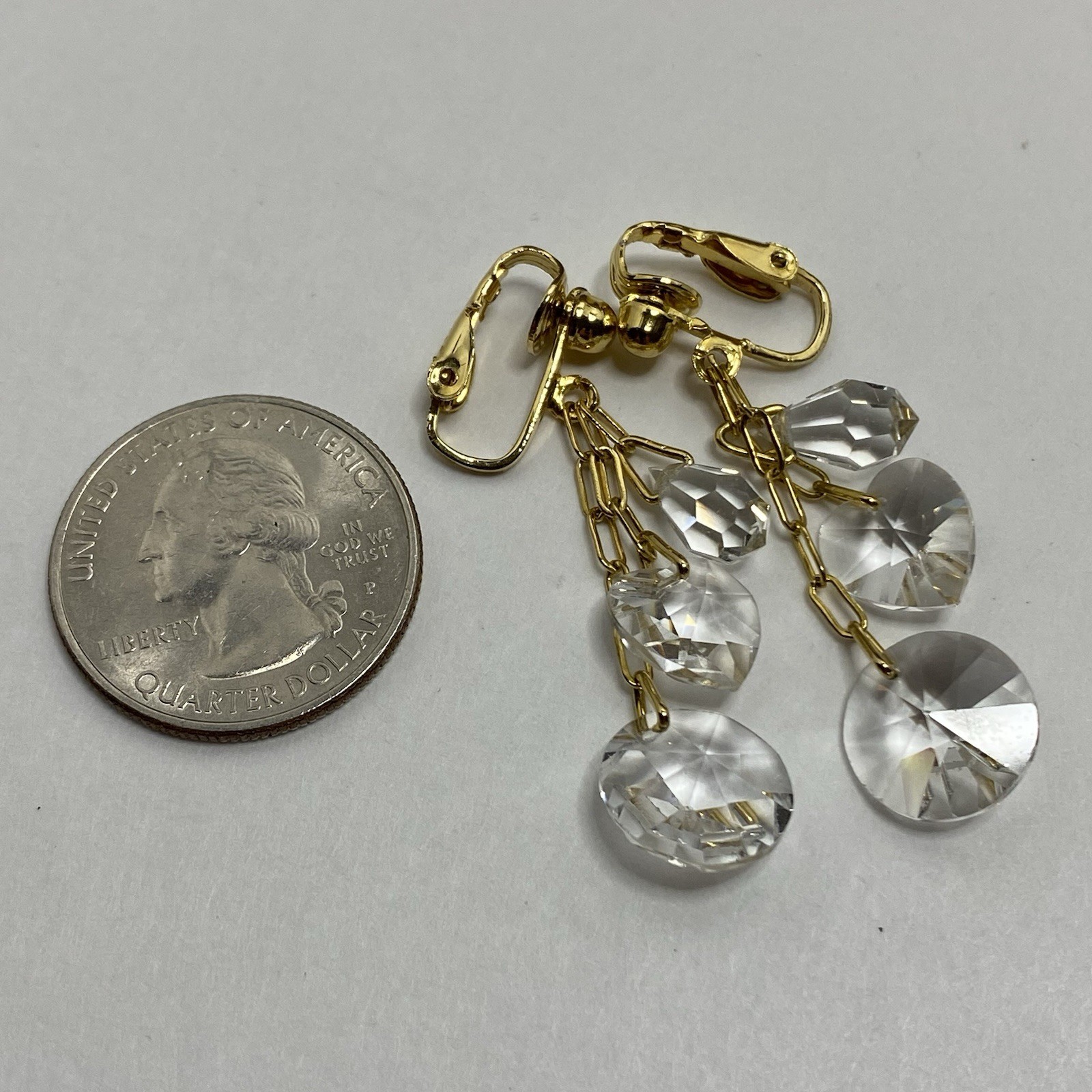 Hoop Dangle Drop Clip On Earrings Gold Tone Crystal Beads Boho