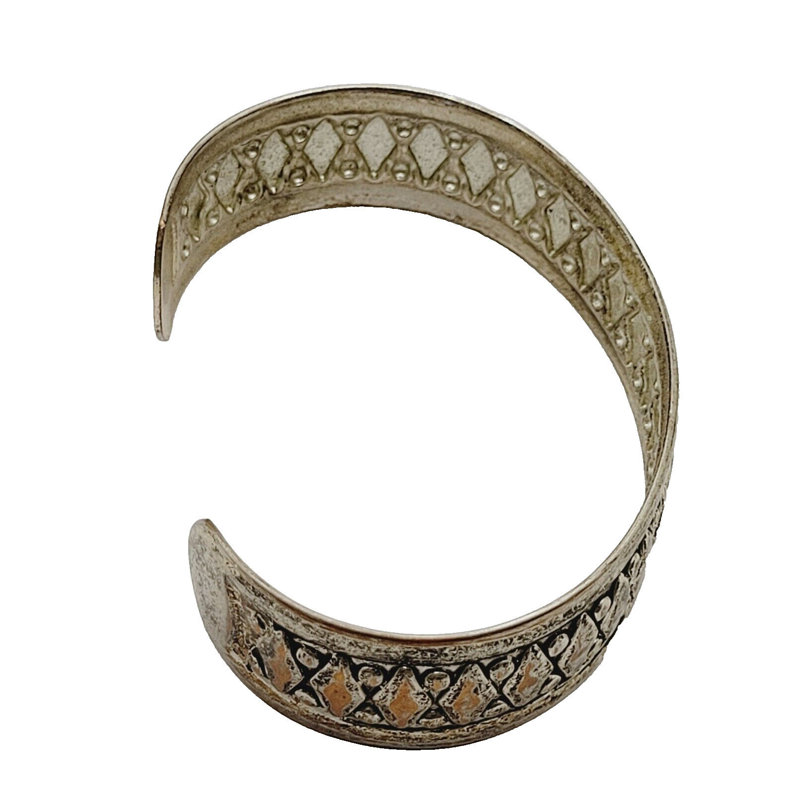 Two Vintage Metal Cuff Bracelets 1 Brass & 1 Silver Tone Patterned Tarnished