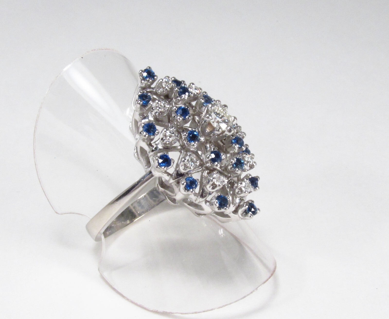 Vintage ODI NY USA 14K White Gold 0.75 ctw Diamond Sapphire Cocktail Ring Sz 8