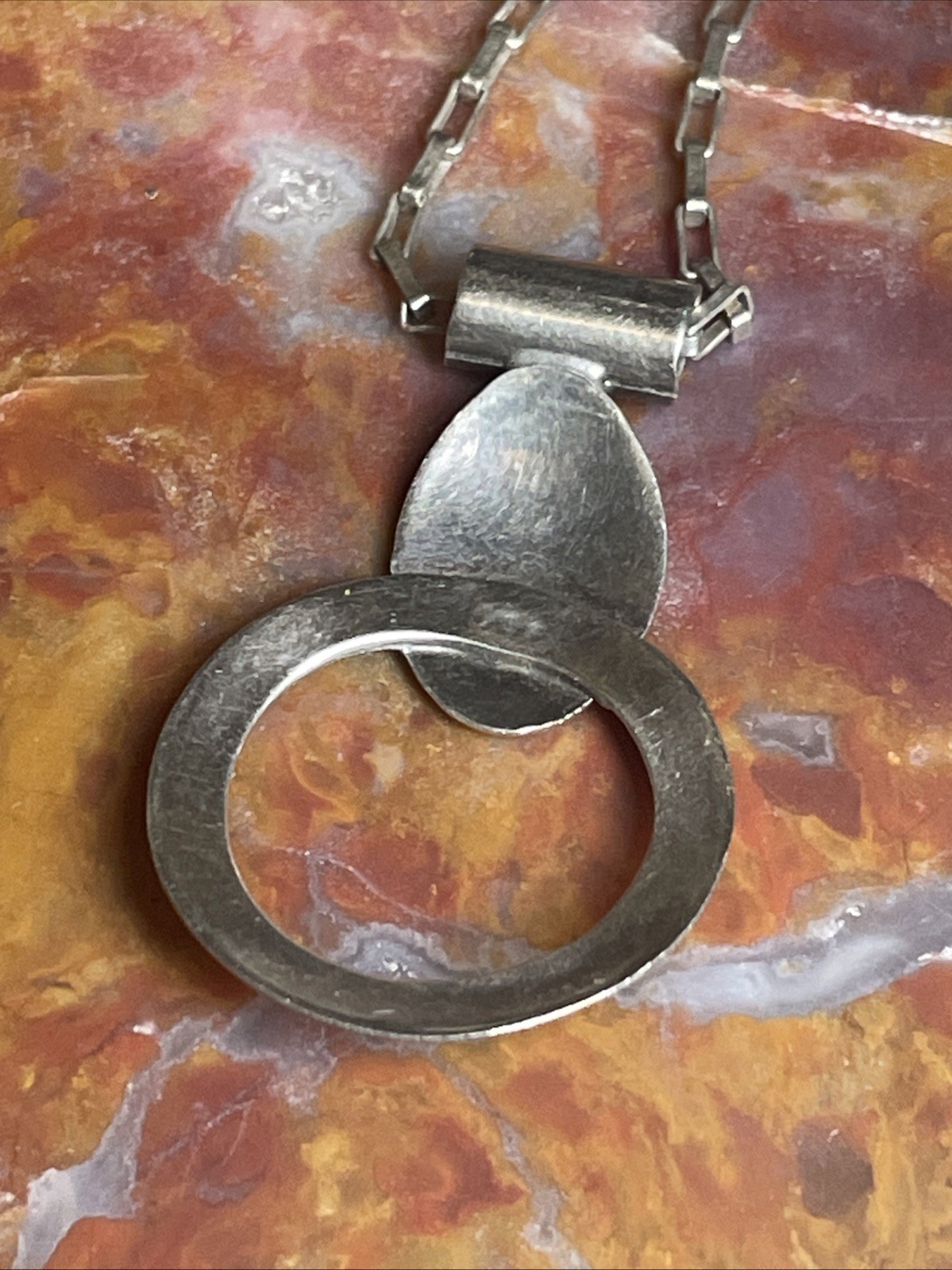 Vintage Sterling Silver Modernist Pendant Necklace 21”