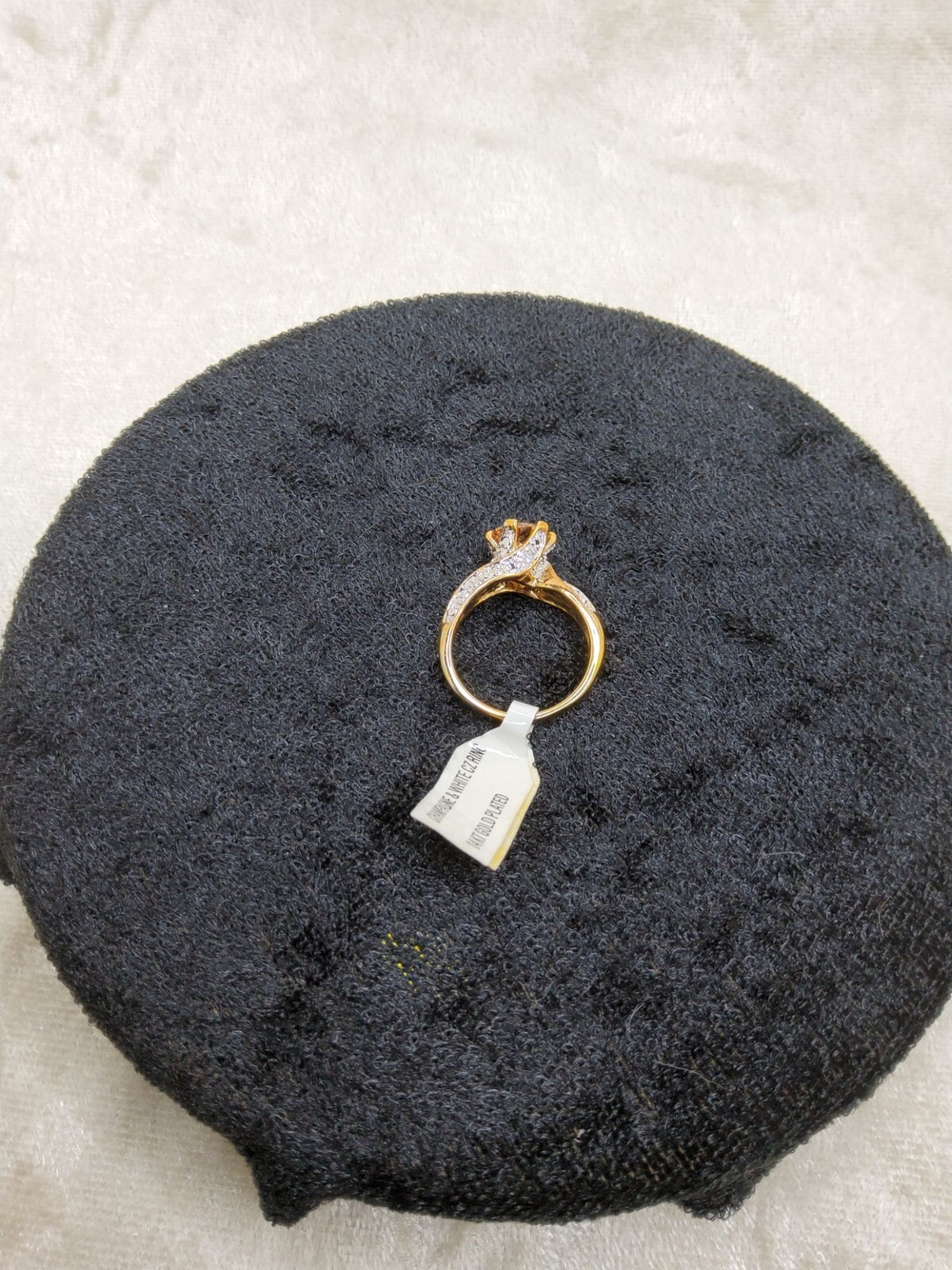 vintage kas 14kt gold plated champagne,white cz ring size 7, NOS