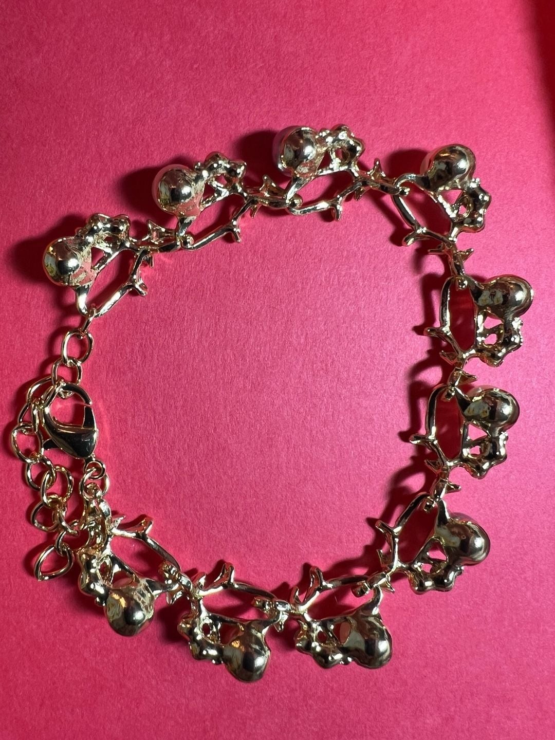 Gold-Tone Leaf Vine Bracelet with Faux Pearls and Rhinestones
