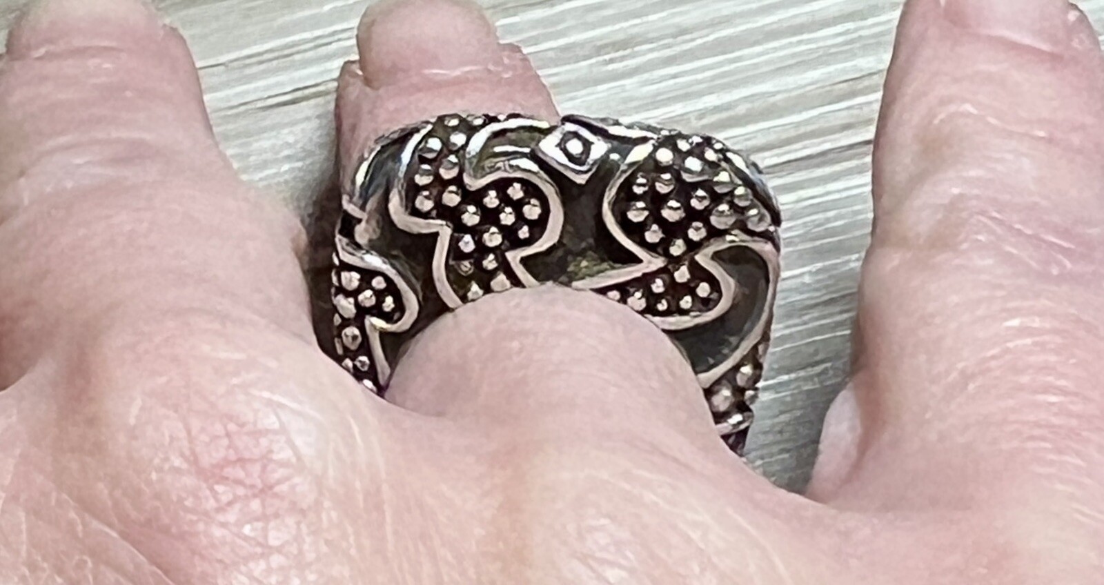 Vintage Designer Dian Malouf Sterling Silver Tall Tribal Stack Ring, Size 6.5
