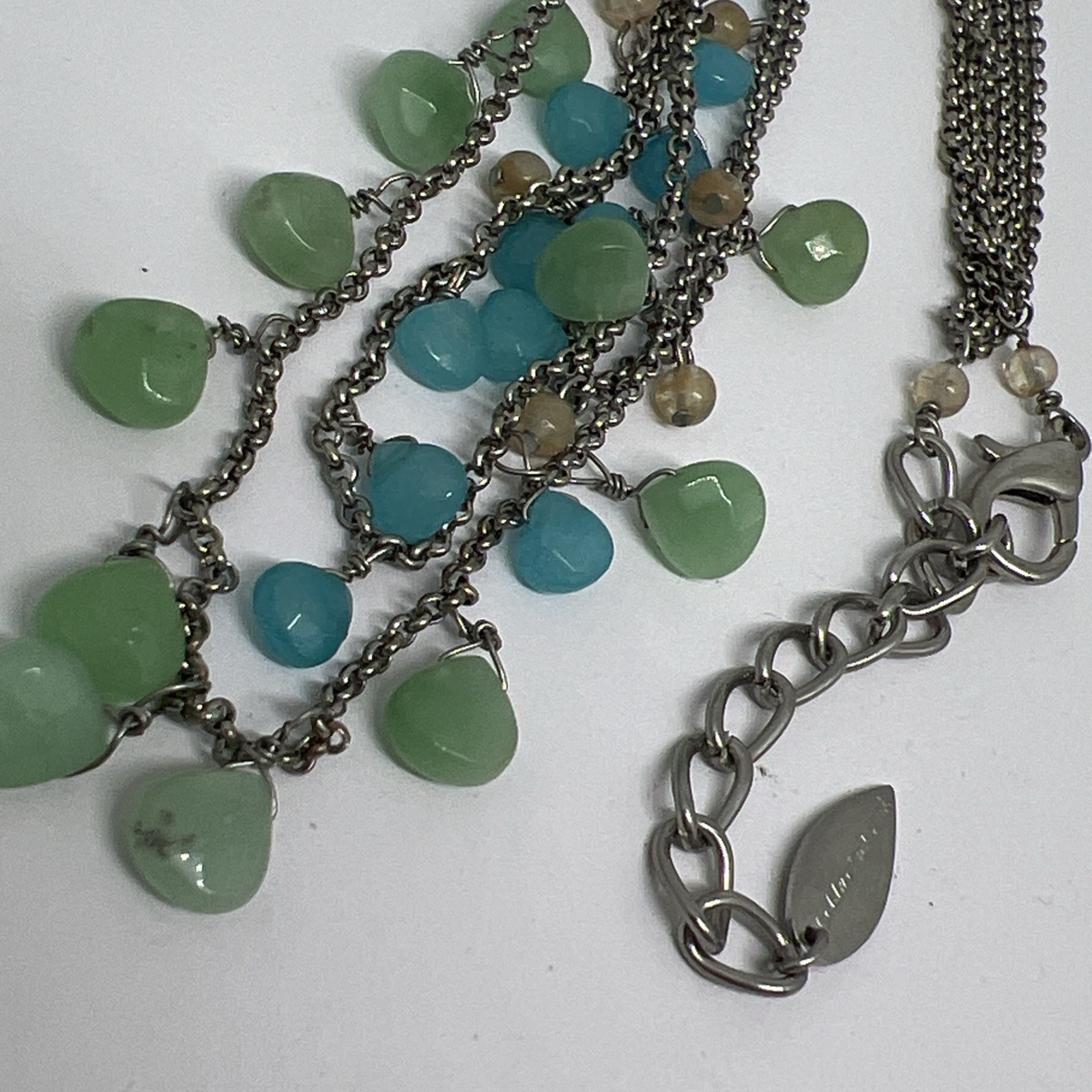 Coldwater Creek Vintage Multi Strand Silver Tone Blue Green Bead Necklace W/ Box