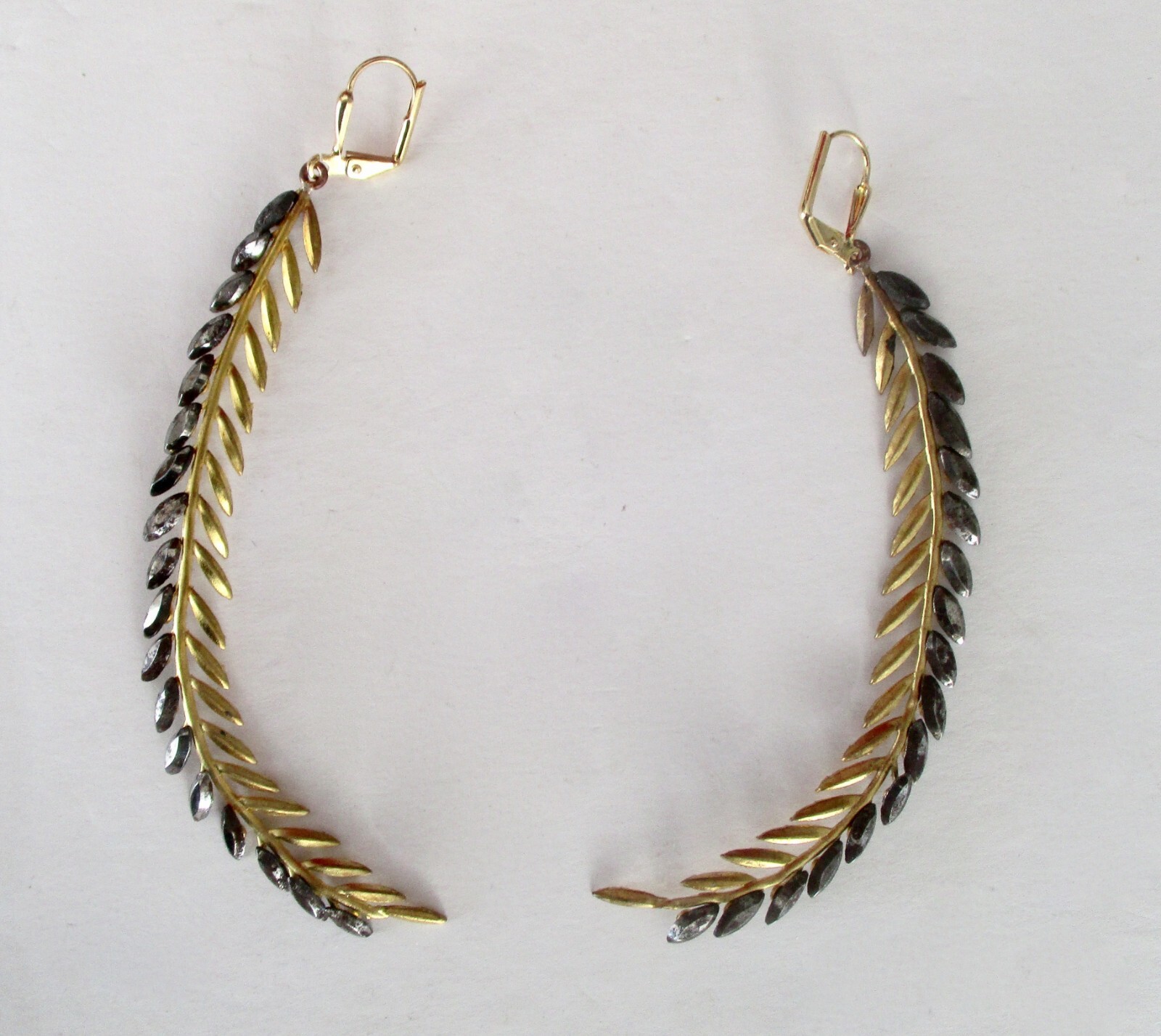 Pair of Antique Cut Steel & Brass “Shoulder Duster” Branch Earrings