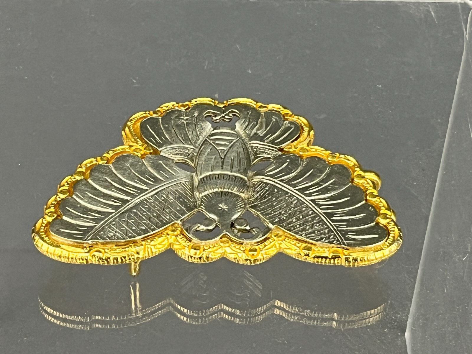 Vtg Signed KJL Kenneth J Lane Butterfly Belt Buckle with Gold Outline (J)
