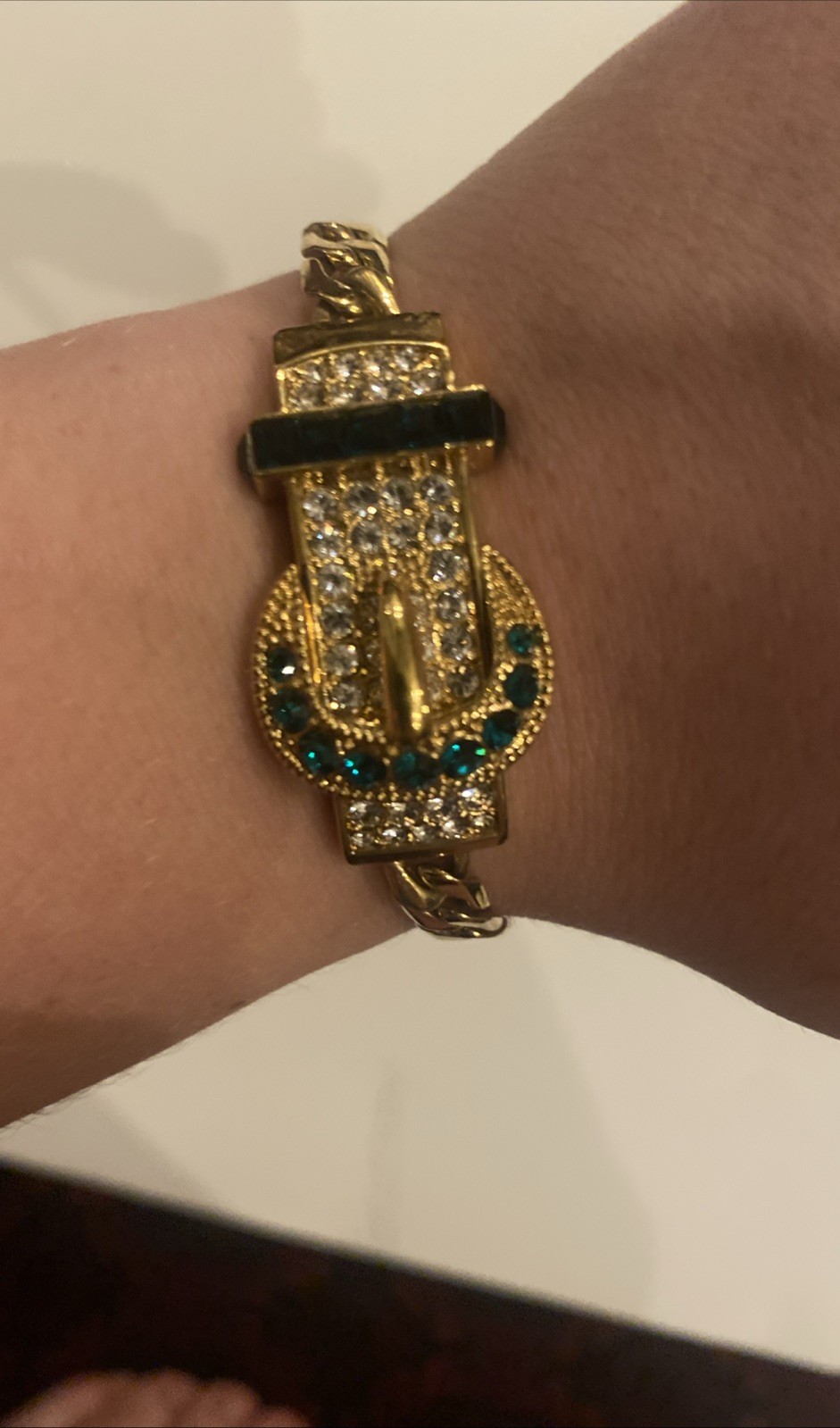 Camrose & Kross JBK Emerald and Crystal Belt Buckle Bracelet Jackie Kennedy