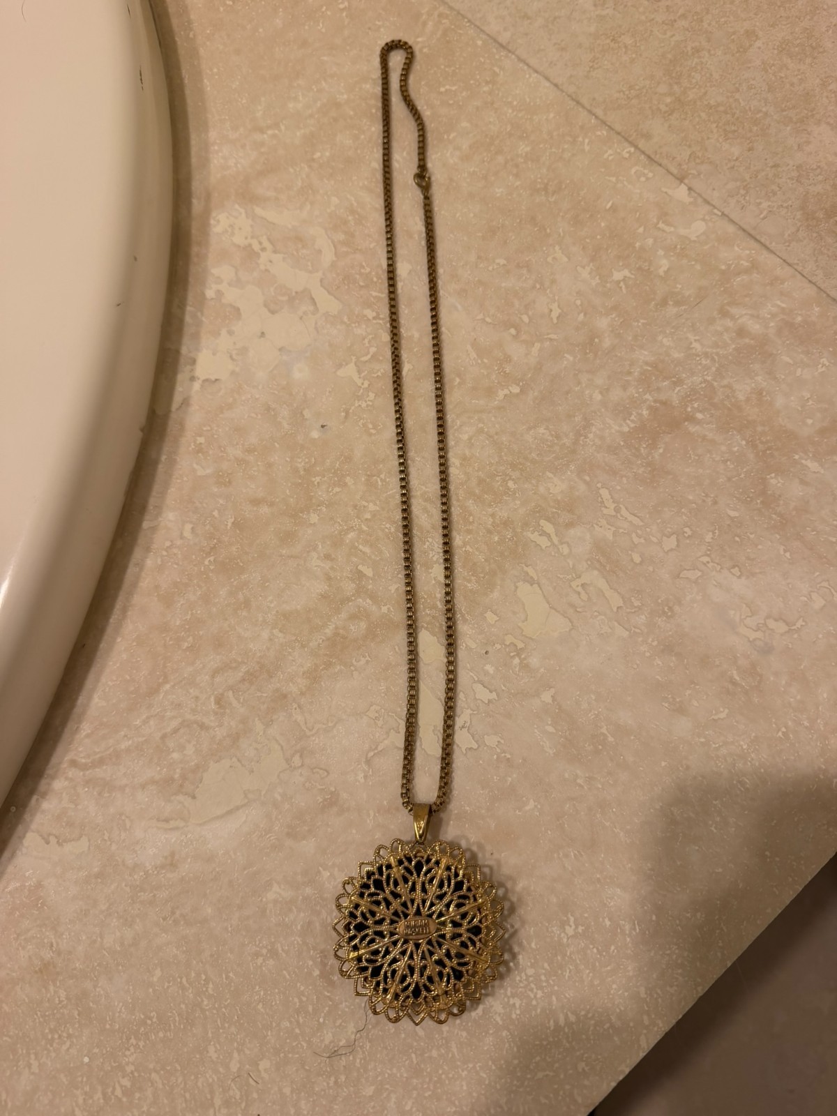 Vintage Signed Miriam Haskell Toledo Damascene Pendant Necklace