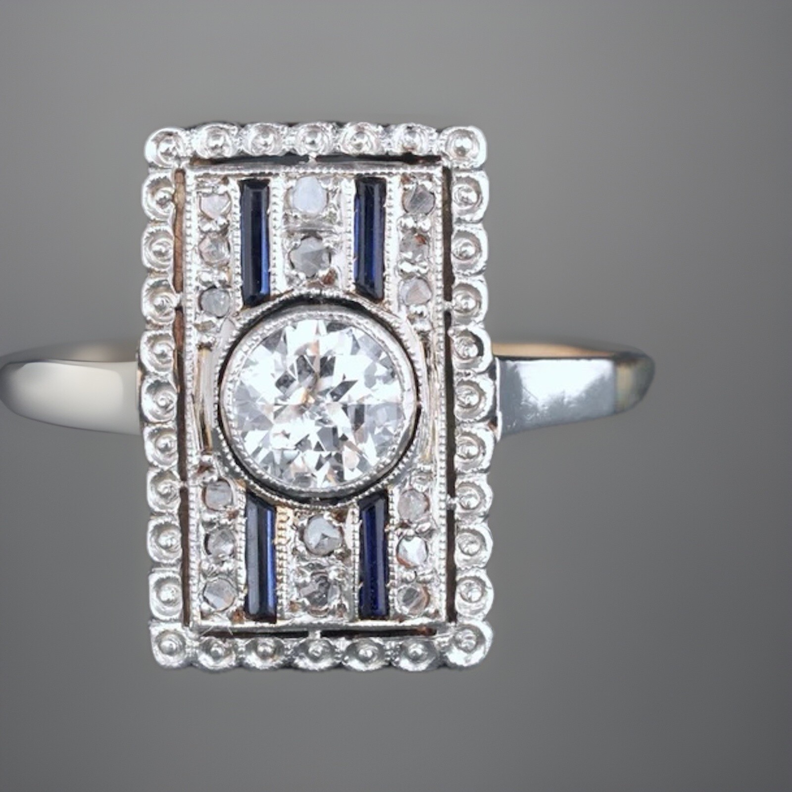 Art Deco 1.0 Ct Bezel Set Round Moissanite Glam Boho Right Hand Engagement Ring