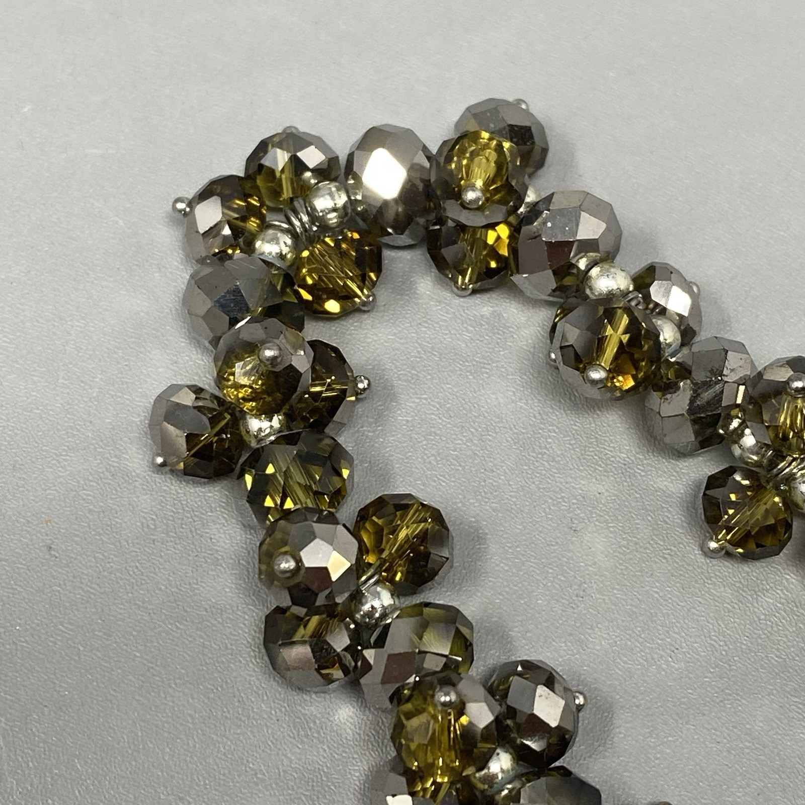 Silver Gold Glass Bead Cluster Bracelet Stretch Fire Polished AB Coated Retro