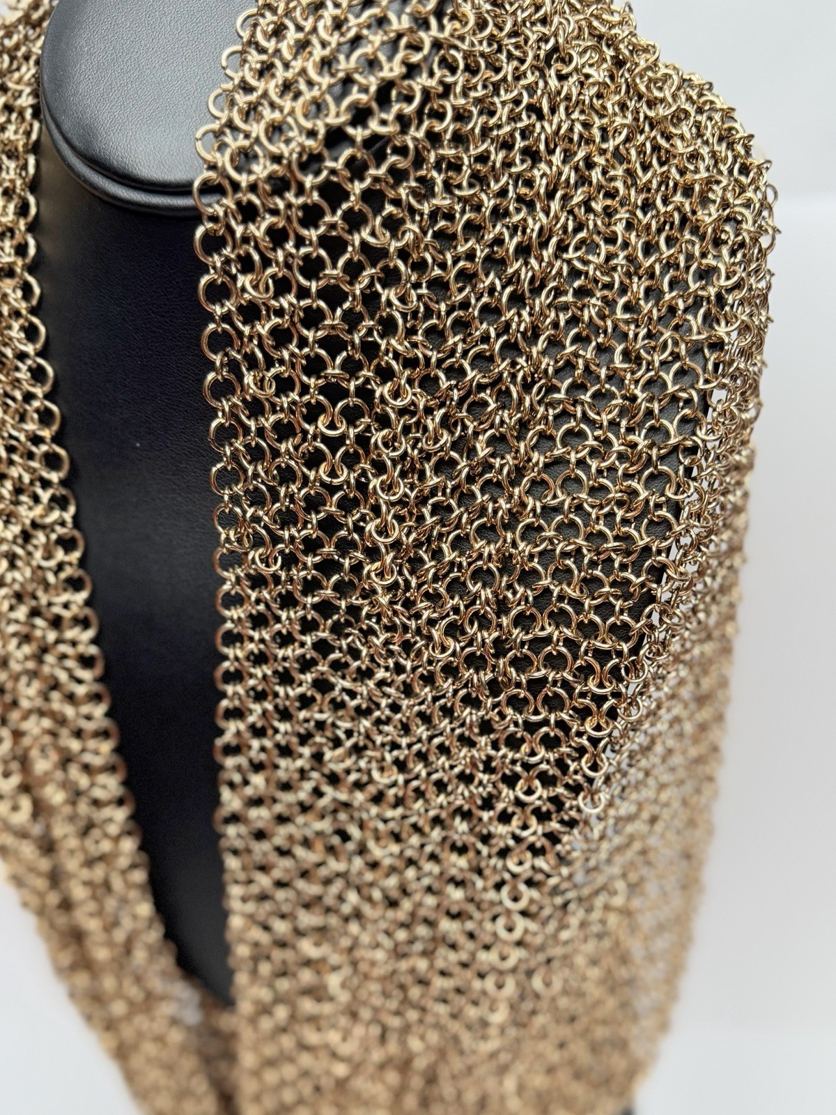 MESH CHAIN SCARF NECKLACE Heavy Metal Gold Tone Glam Chainmail Mesh Jewellery