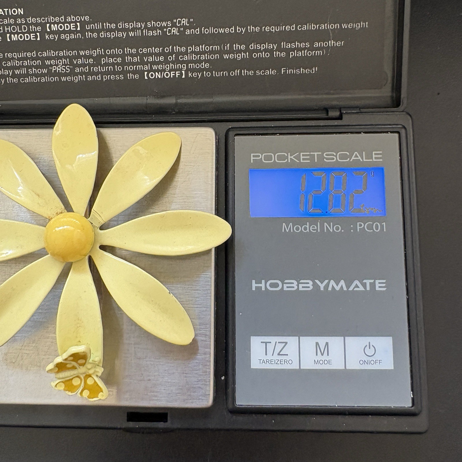 Vintage Enamel Flower Brooch with Butterfly Cheery Yellow Statement PIn
