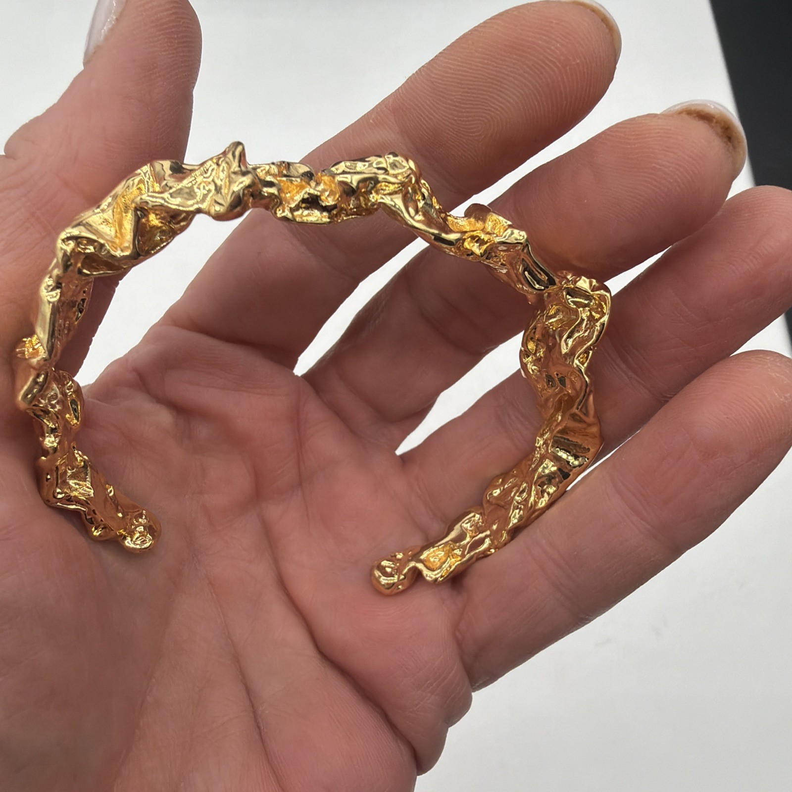 24K Gold Plated Sculptural Bracelet – Textured Molten Metal Design