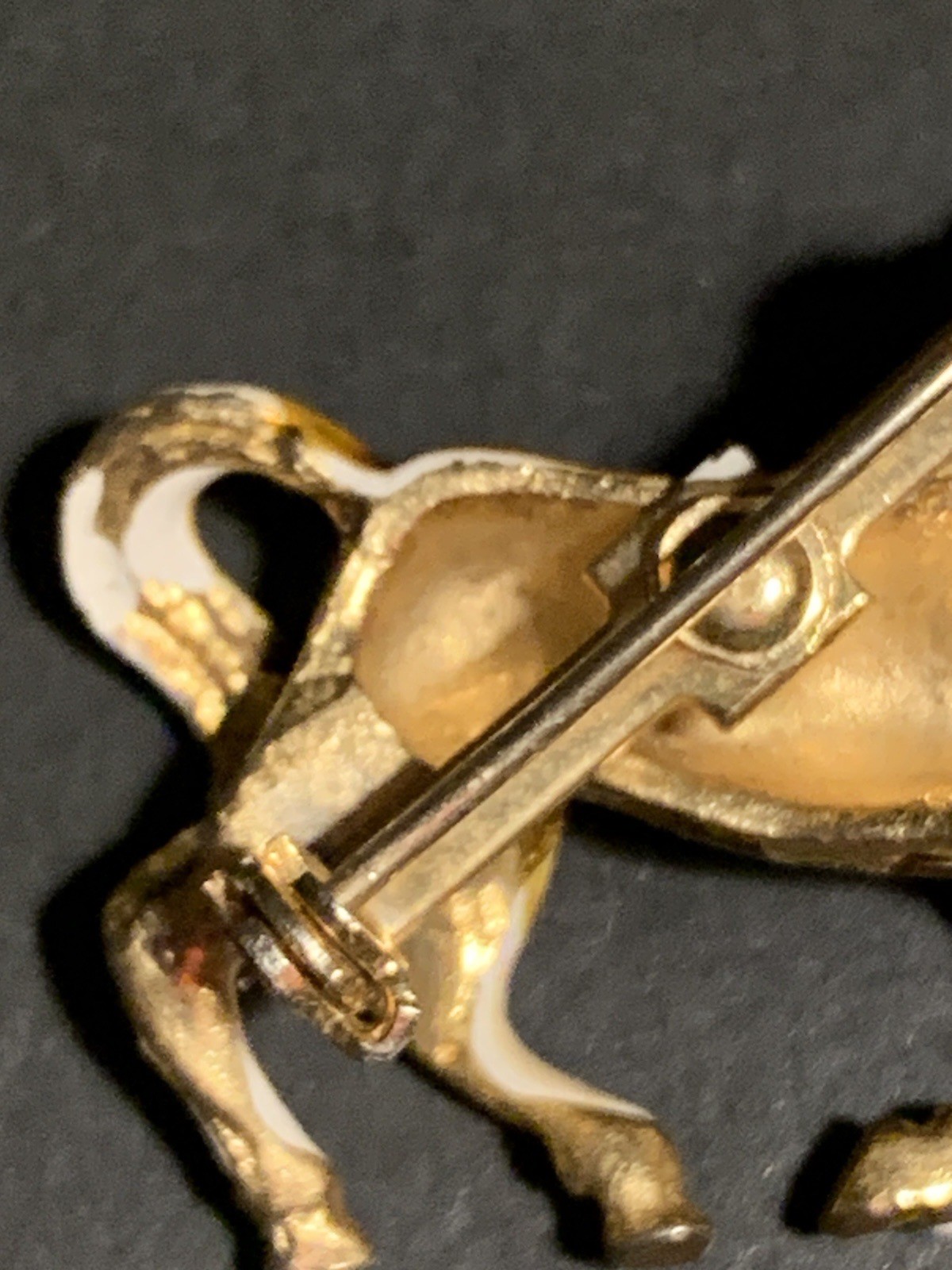 Gold Tone Enamel Paint Horse Equestrian Brooch Vintage