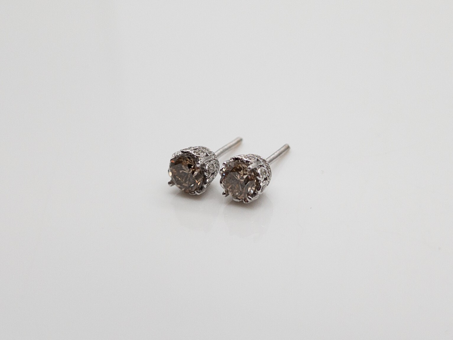 NEW $5000 1.75ct Natural SI1 Champagne Diamond 18k White Gold ETERNITY Earrings