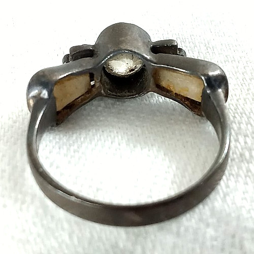 Women’s Vintage 925 Sterling Silver RING CZ Cubic Zirconia MOP 9.5 Patina