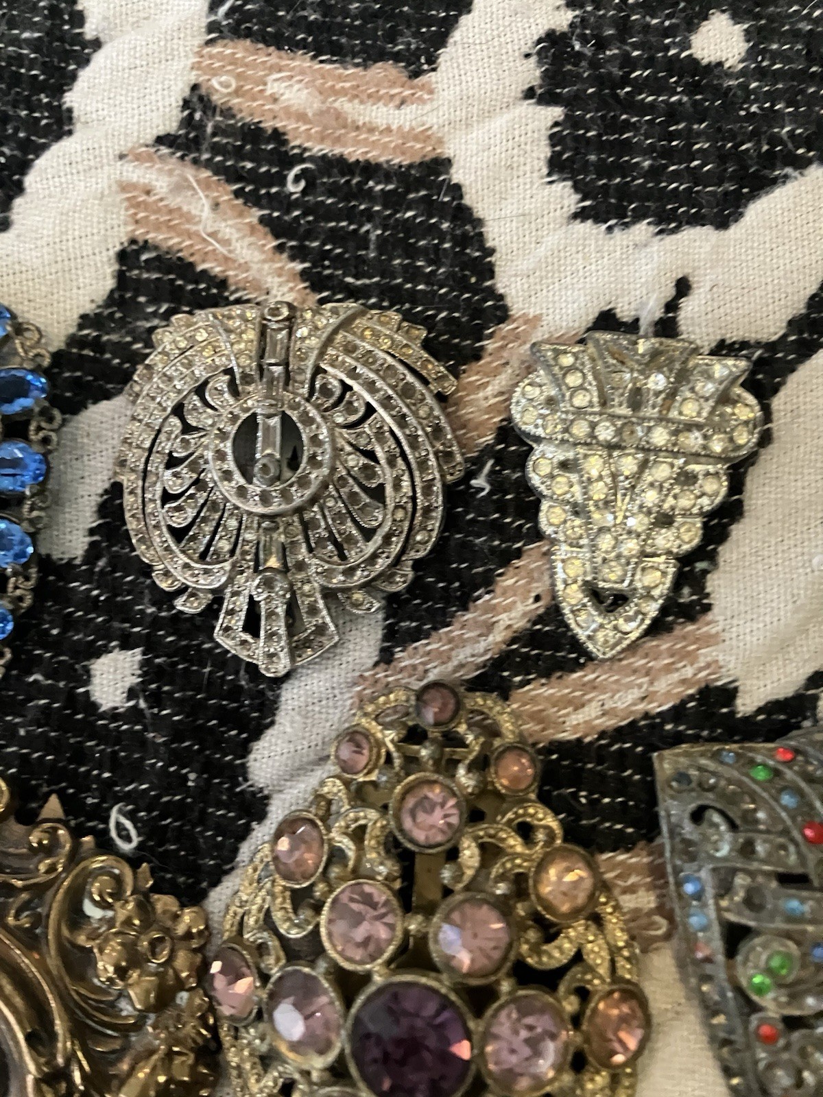 Art Deco Dress Clip Lot 20 1930s Rhinestone Clips Vintage Jewelry Brooch