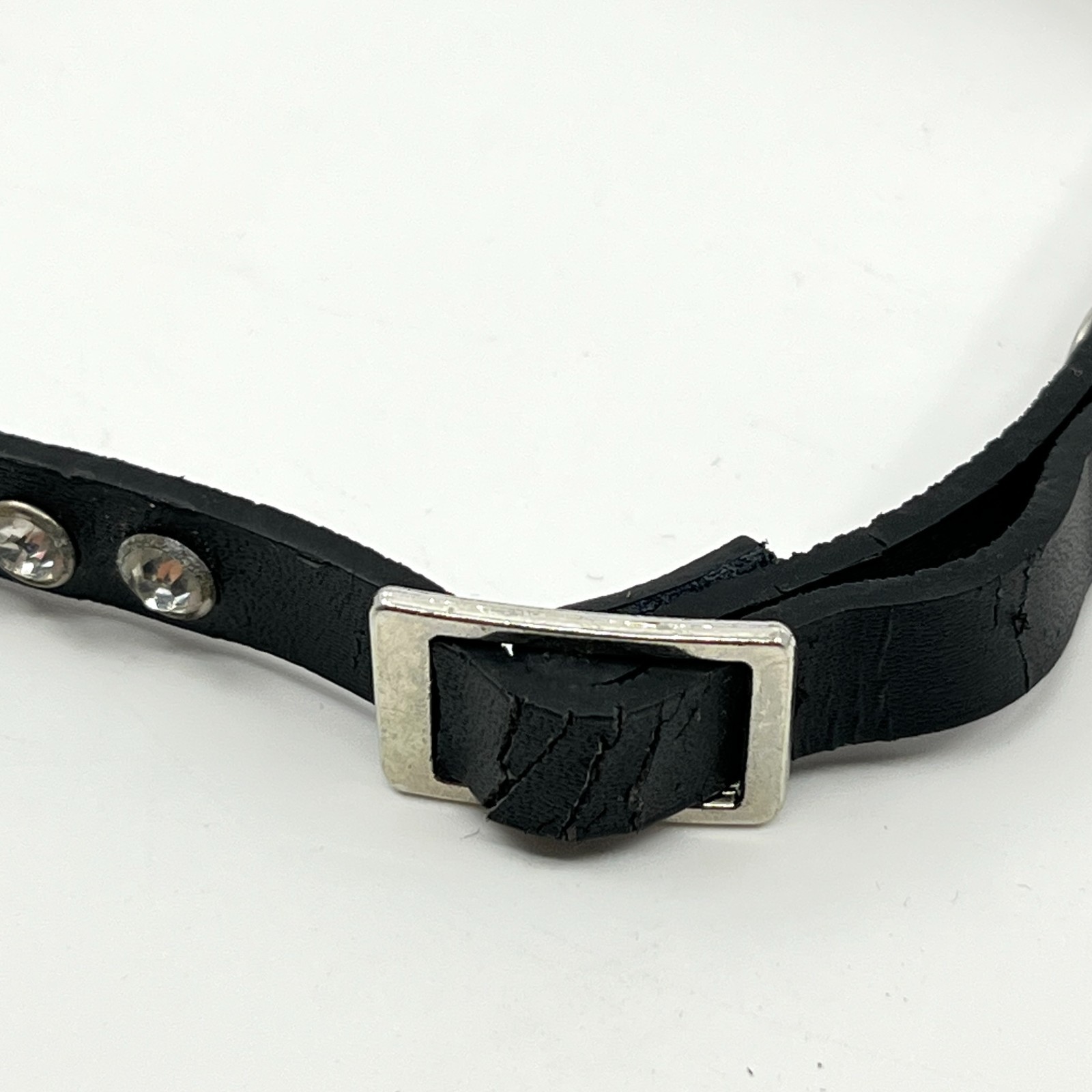 Necklace Vintage Y2K Goth Black Faux Leather Rhinestone Studded Choker Classic