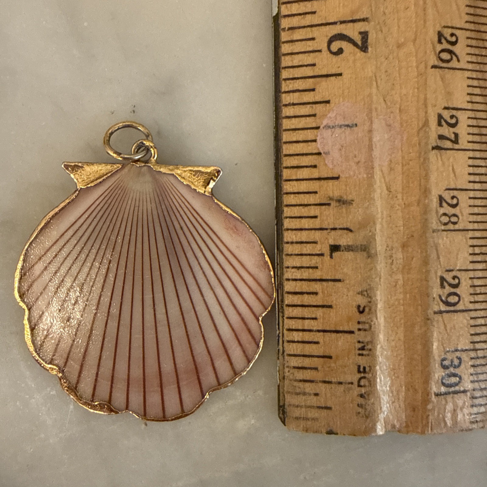 Vintage Pink And White Sea Shell Pendant Yellow Gold Rim