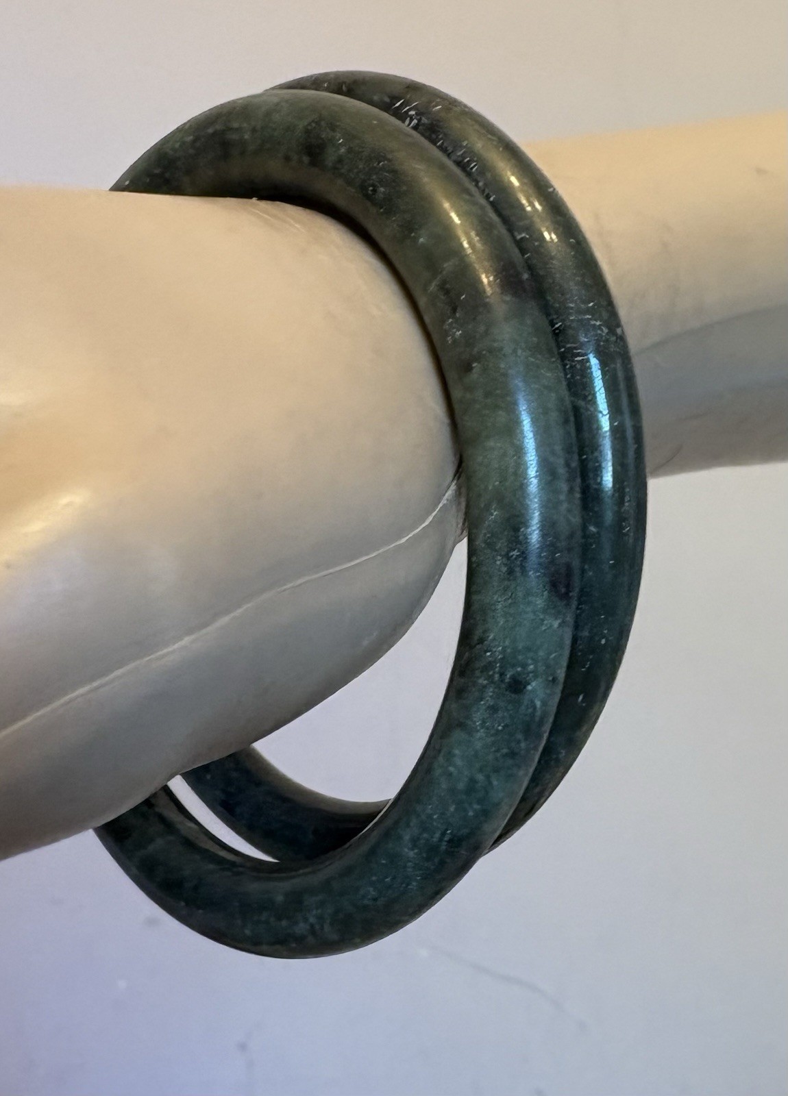 Vintage Spinach Jade Bangles Pair Natural Nephrite Dark Green Stone 10mm 88g
