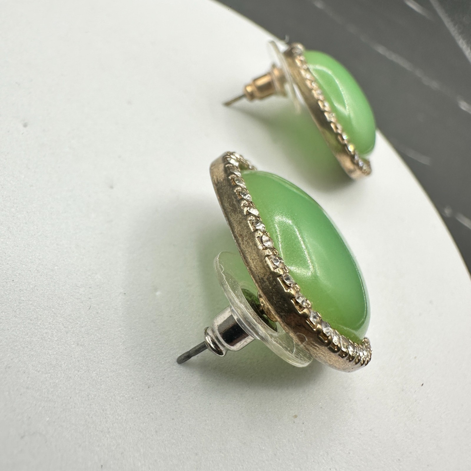 Mint Green Cushion-Cut Earrings w/ Rhinestone Halo Vintage Glam