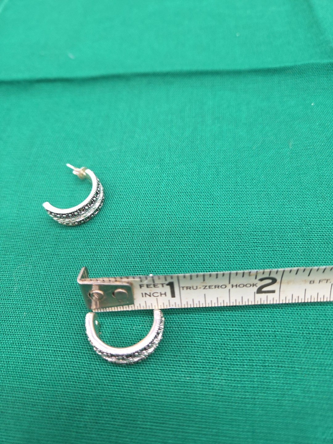 Vintage CW Earrings – Silver, Marcasite & Black