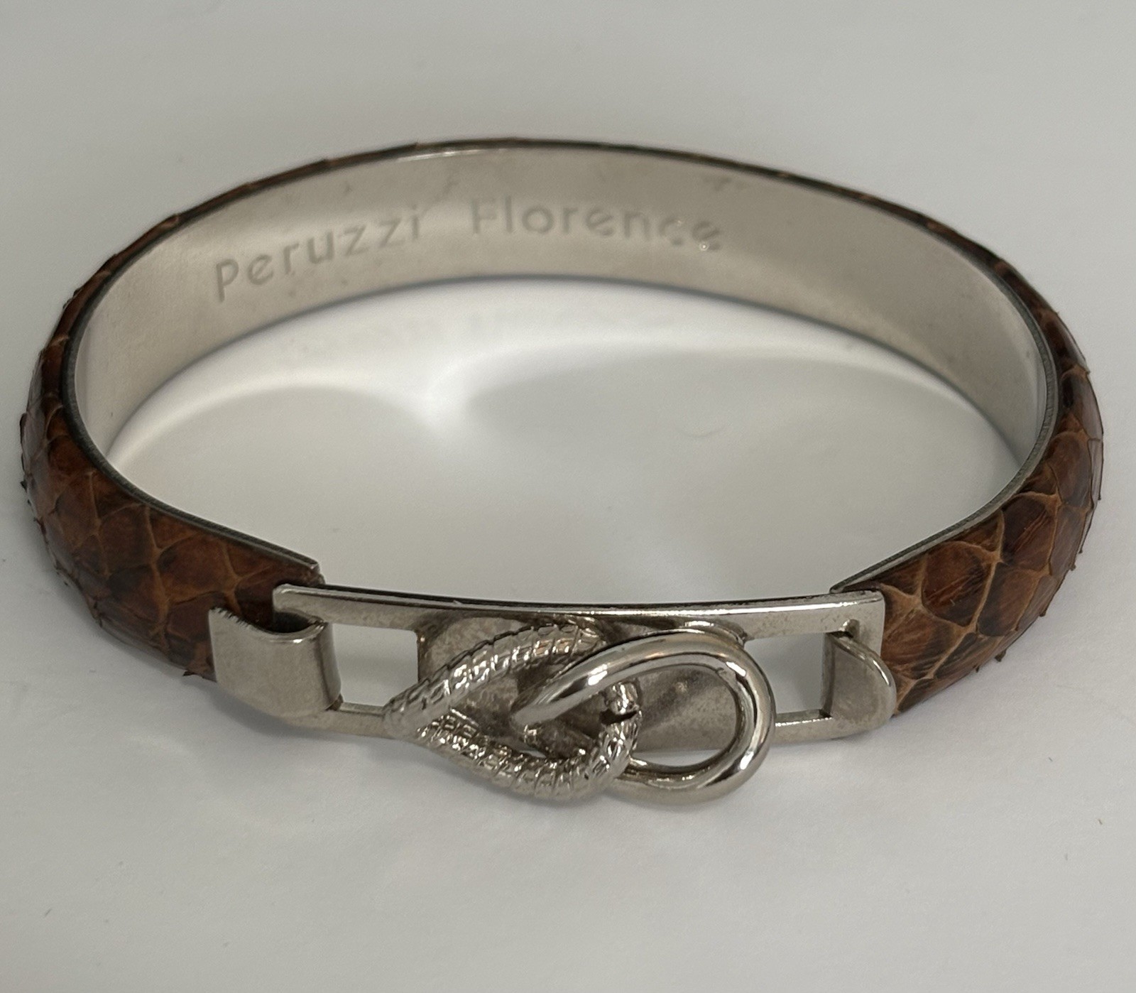 Vintage Peruzzi Florence Italy Green Snakeskin Leather & Rhinestone Bracelet