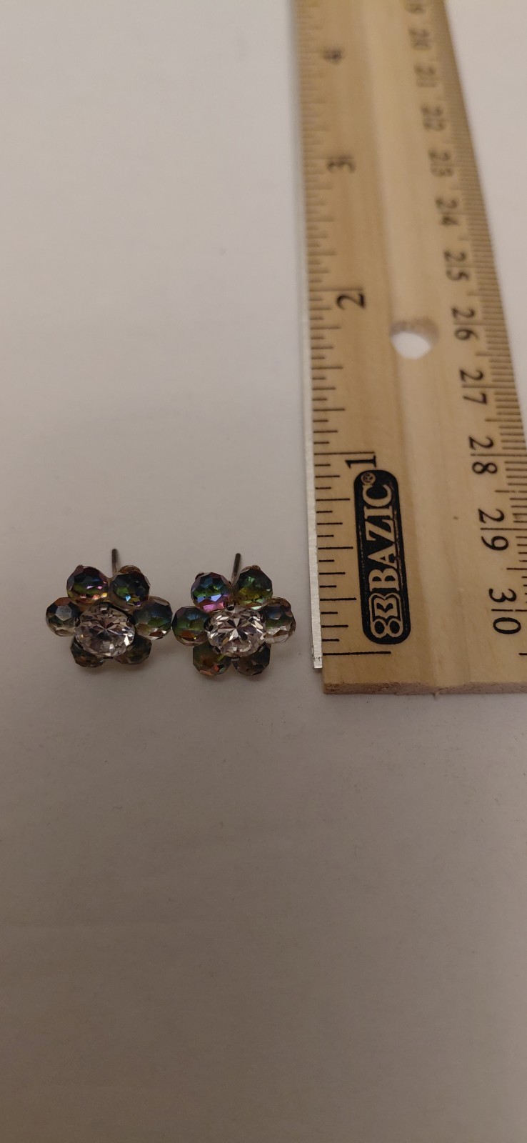 Flower-Shaped Stud Earrings with Aurora Borealis Crystal and Central Clear Stone