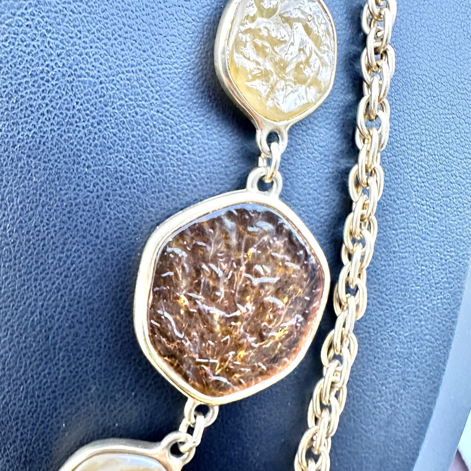Sarah Coventry “Taste of Honey” Vintage Necklace Faux Amber 1974 Gold Tone 37”