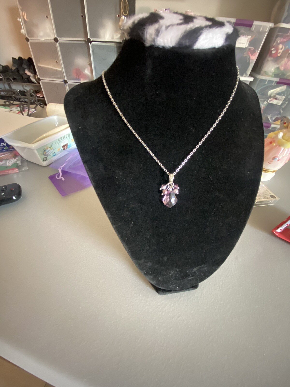 Vintage Pearlmaid JZ Lavender Austrian Crystal Pendant Necklace Purple Boho